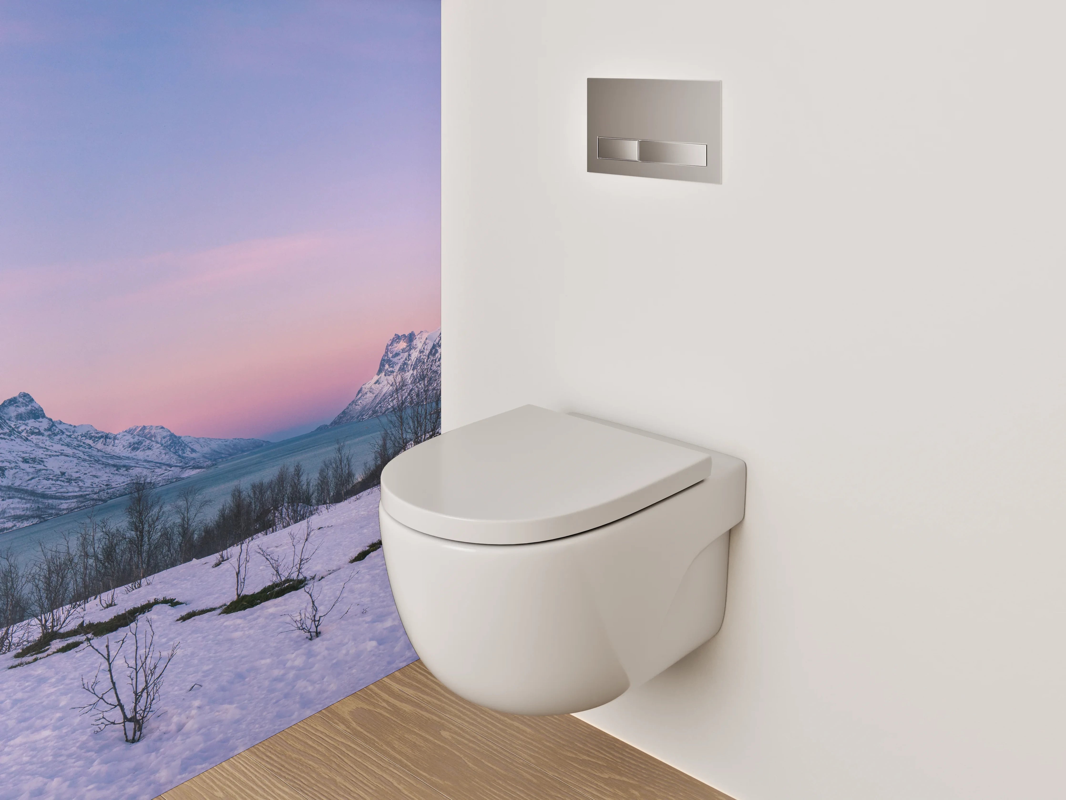 WC-Rückwand - Winterliche Berglandschaft Norwegen Panorama