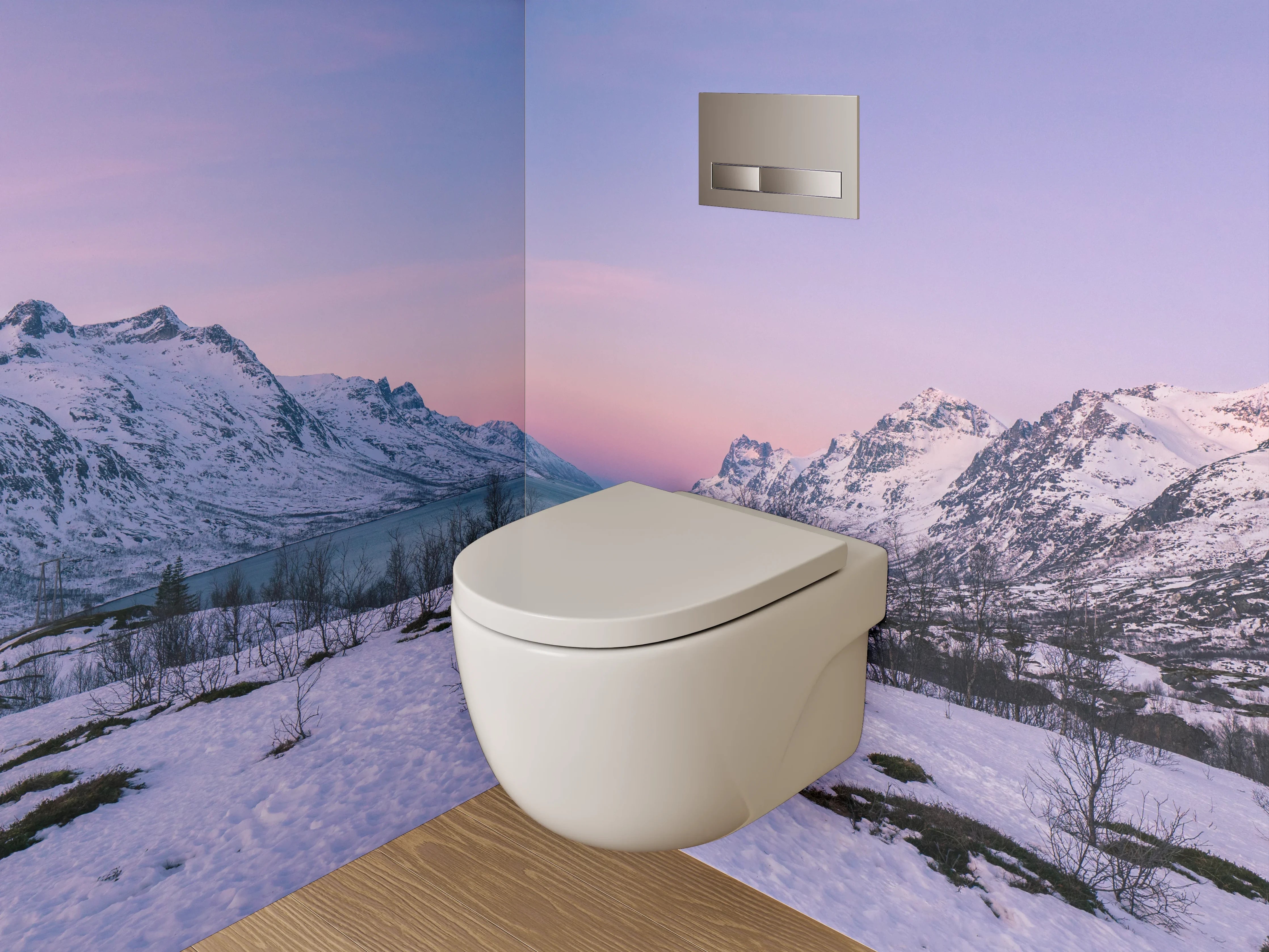 WC-Rückwand - Winterliche Berglandschaft Norwegen Panorama