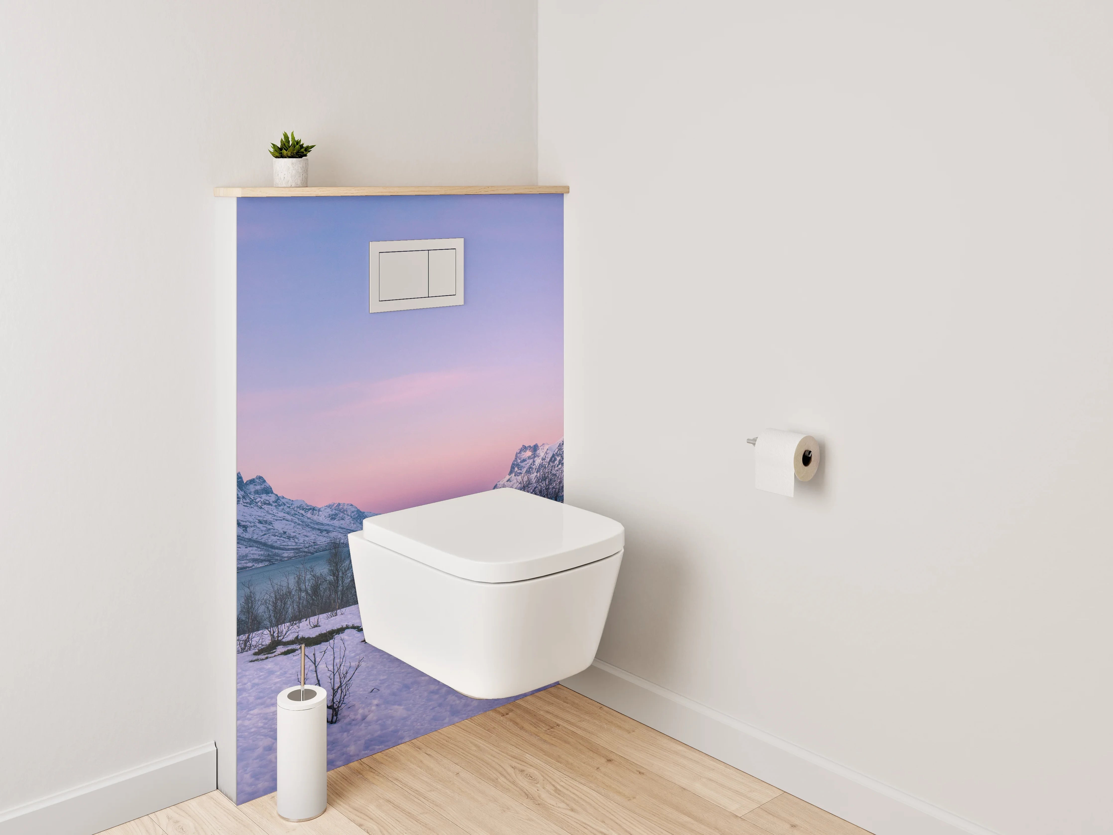 WC-Rückwand - Winterliche Berglandschaft Norwegen Panorama