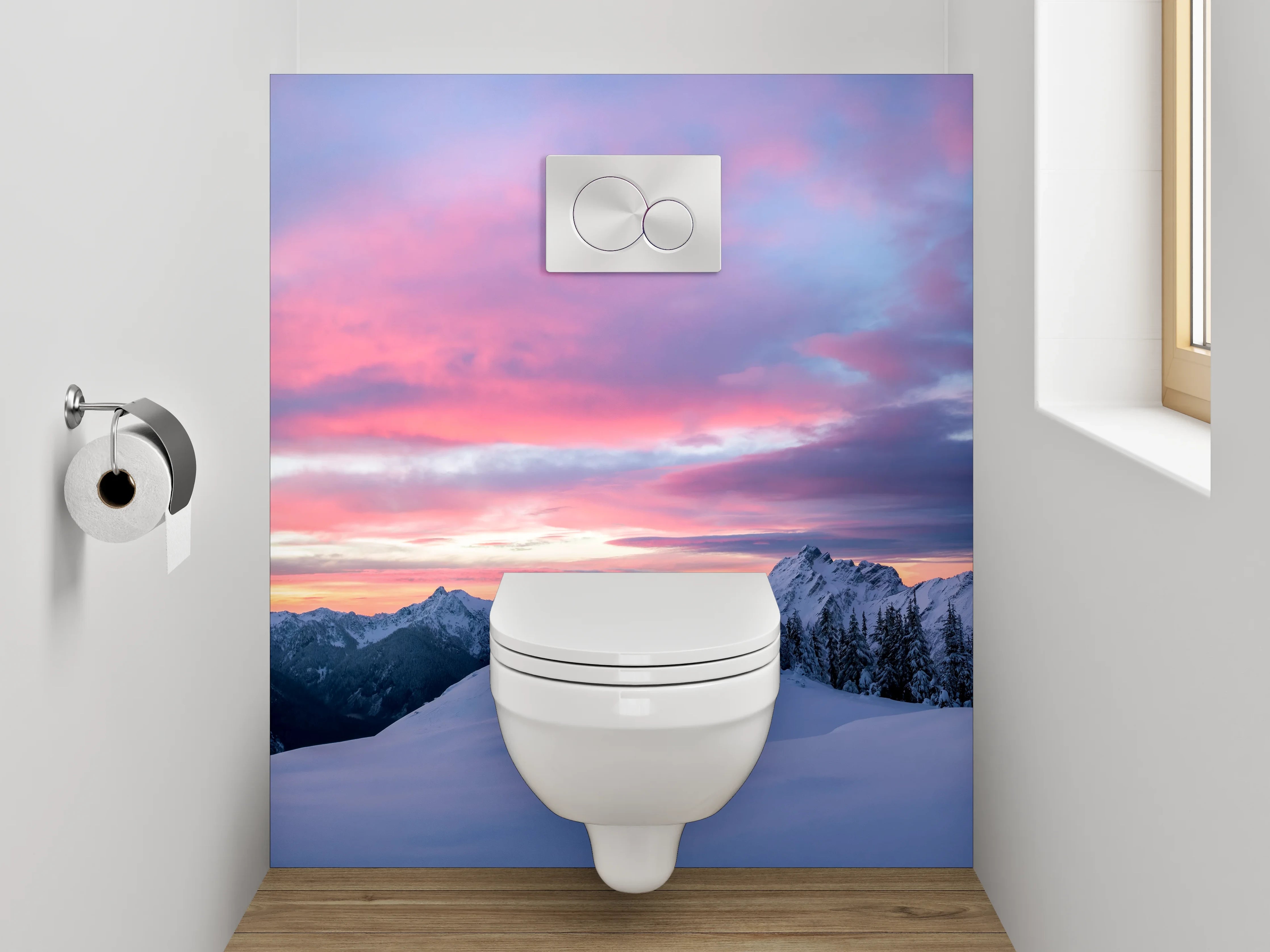 WC-Rückwand - Winterliche Berglandschaft im Sonnenuntergang