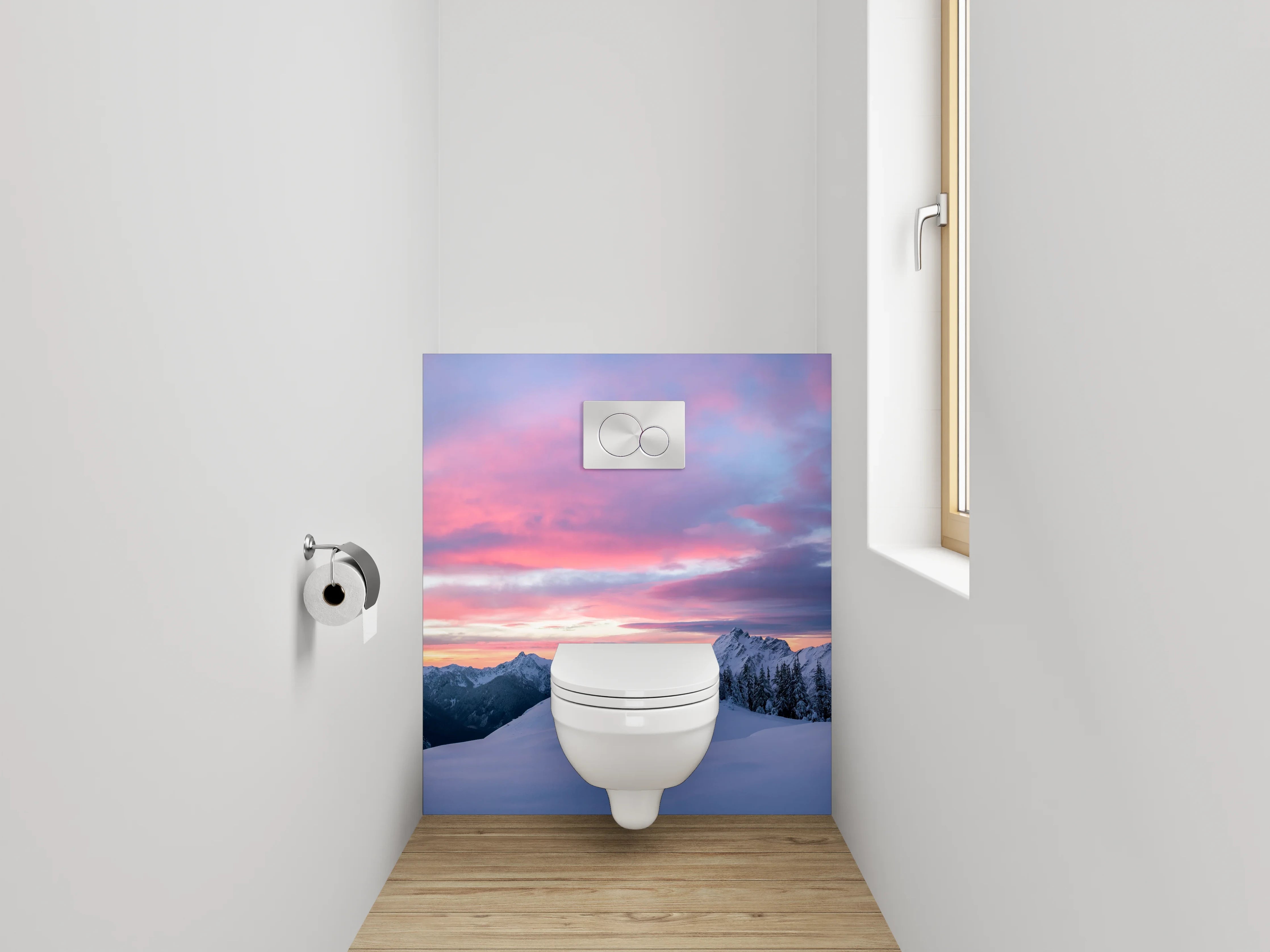 WC-Rückwand - Winterliche Berglandschaft im Sonnenuntergang