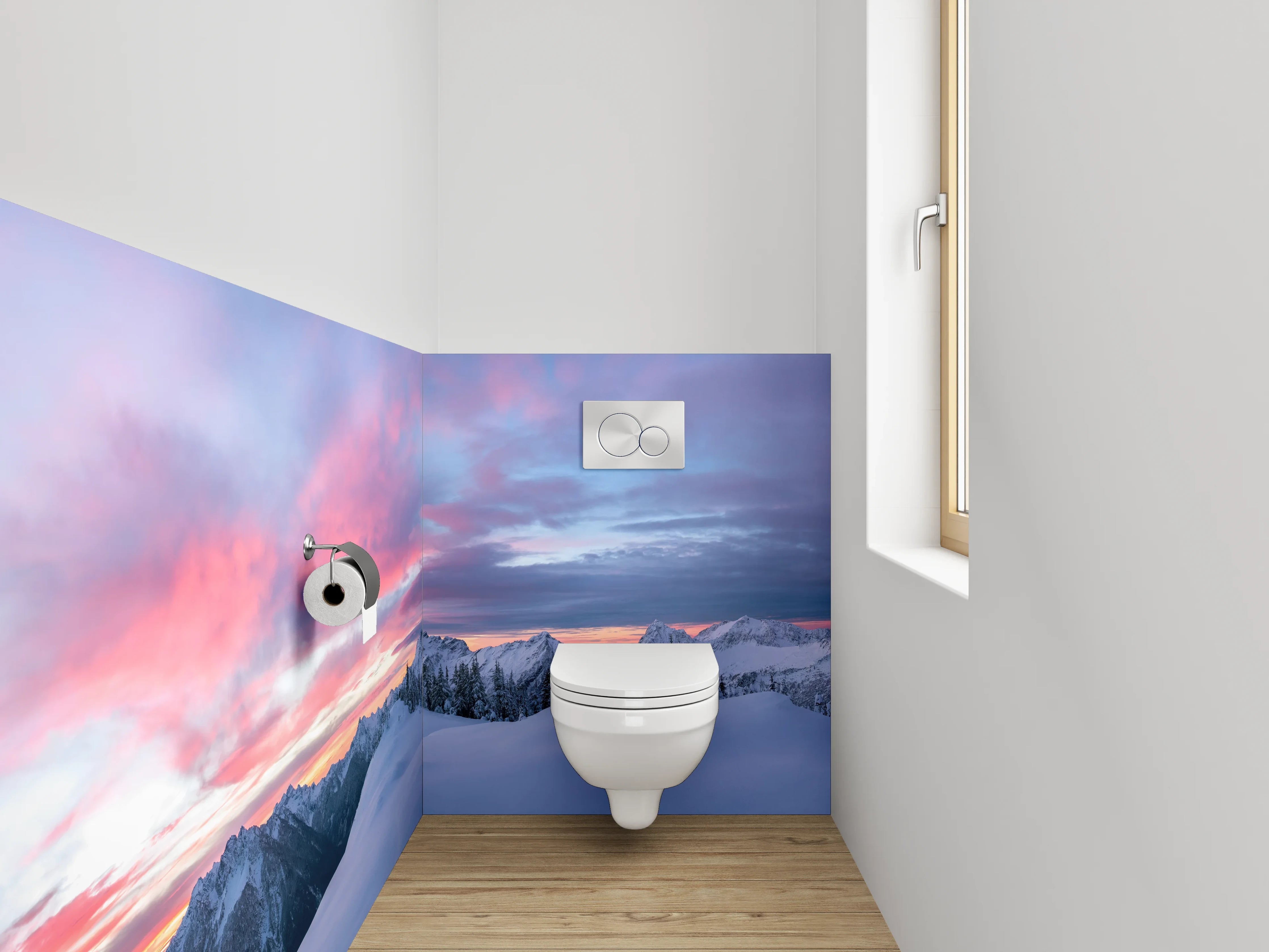 WC-Rückwand - Winterliche Berglandschaft im Sonnenuntergang