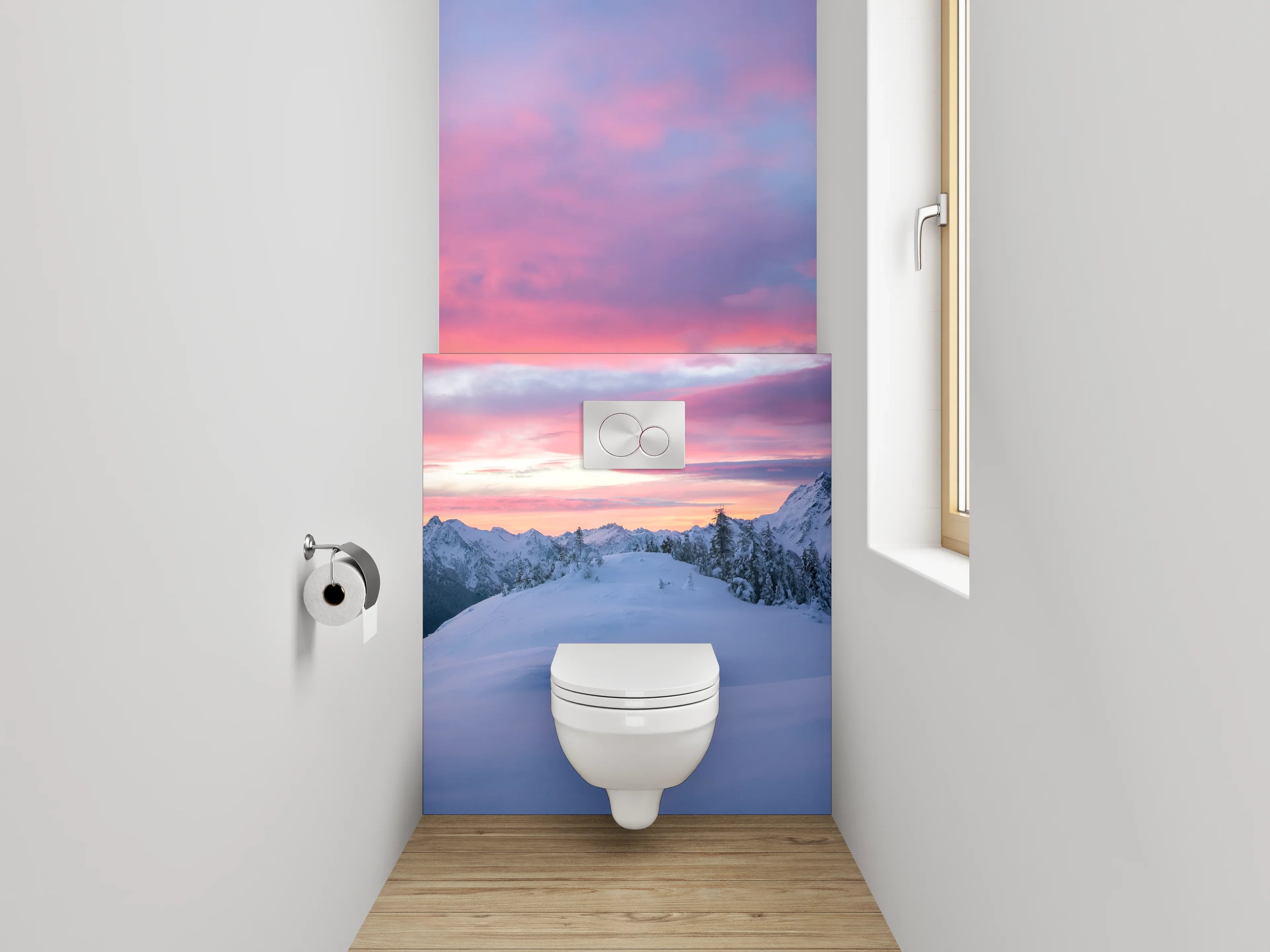 WC-Rückwand - Winterliche Berglandschaft im Sonnenuntergang