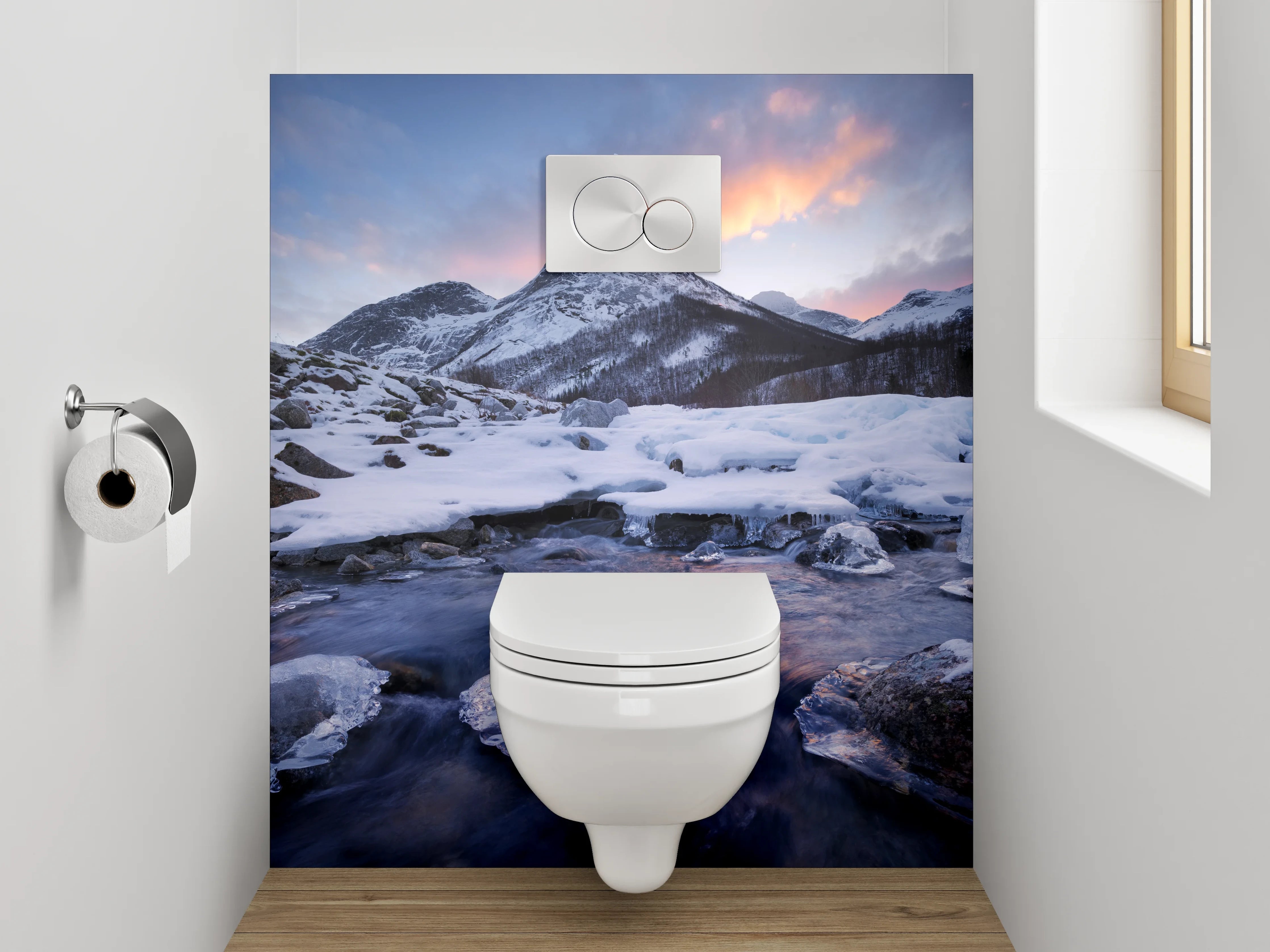 WC-Rückwand - Winterliche Berglandschaft mit Sonnenuntergang