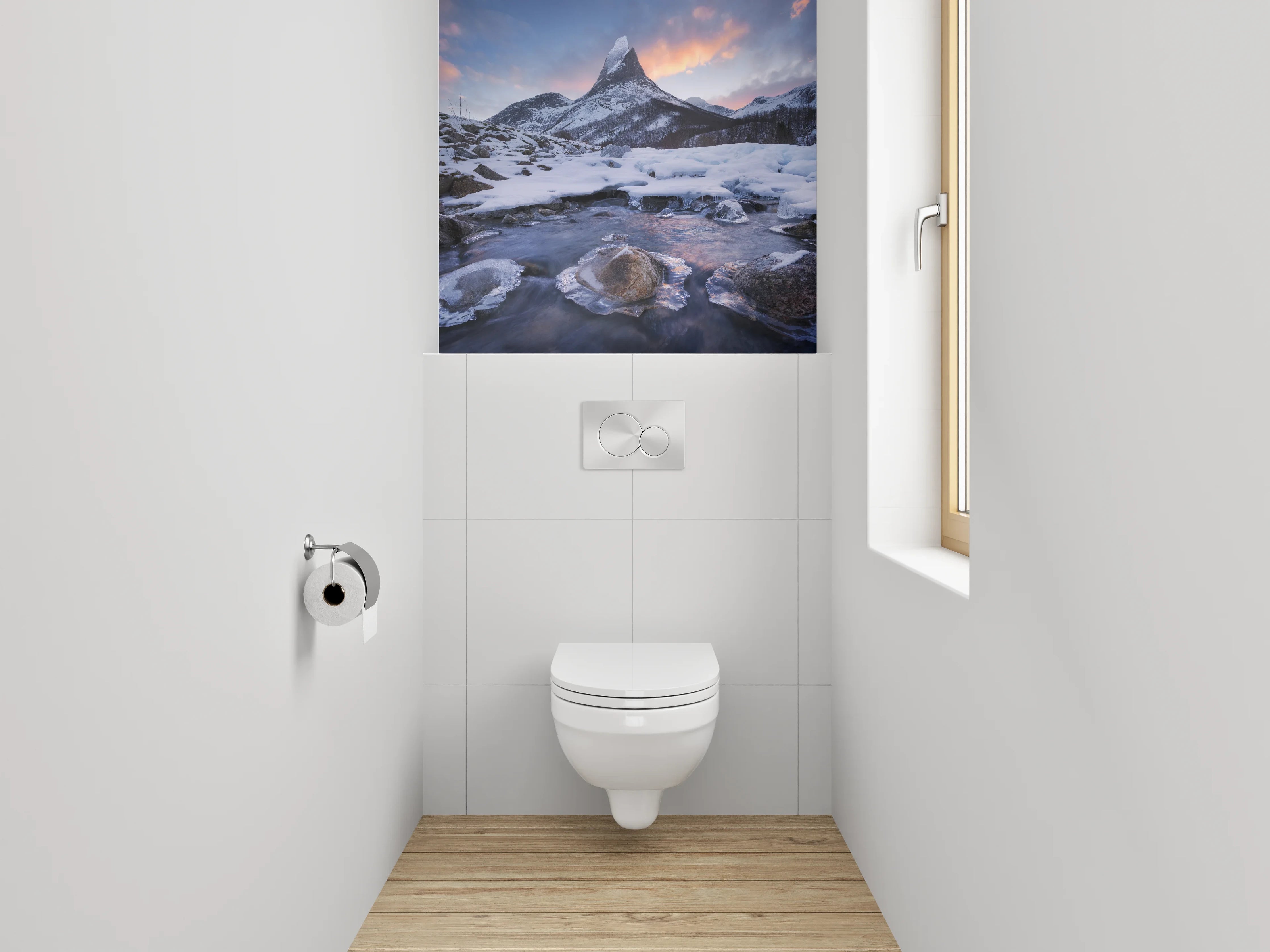 WC-Rückwand - Winterliche Berglandschaft mit Sonnenuntergang