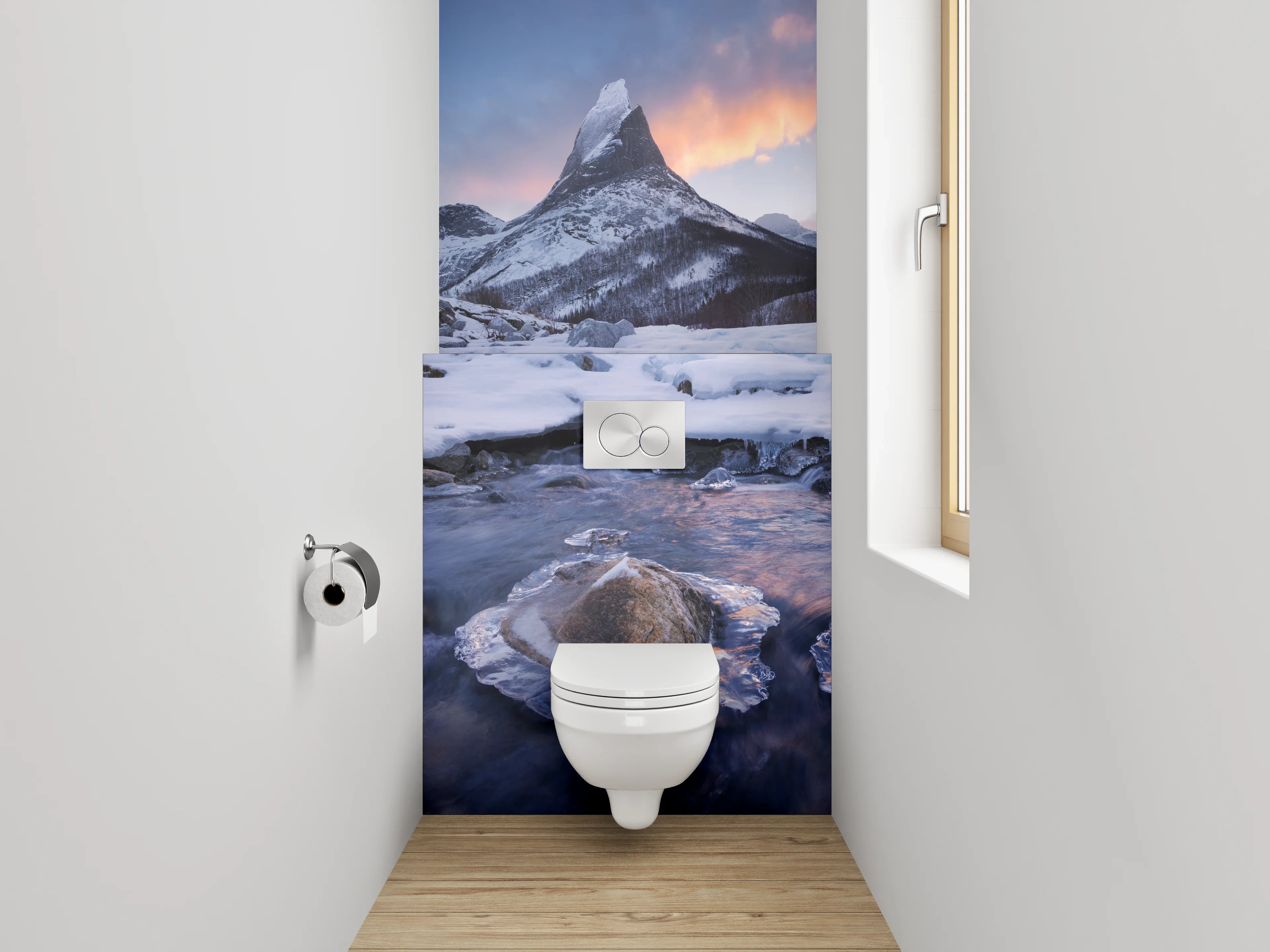 WC-Rückwand - Winterliche Berglandschaft mit Sonnenuntergang