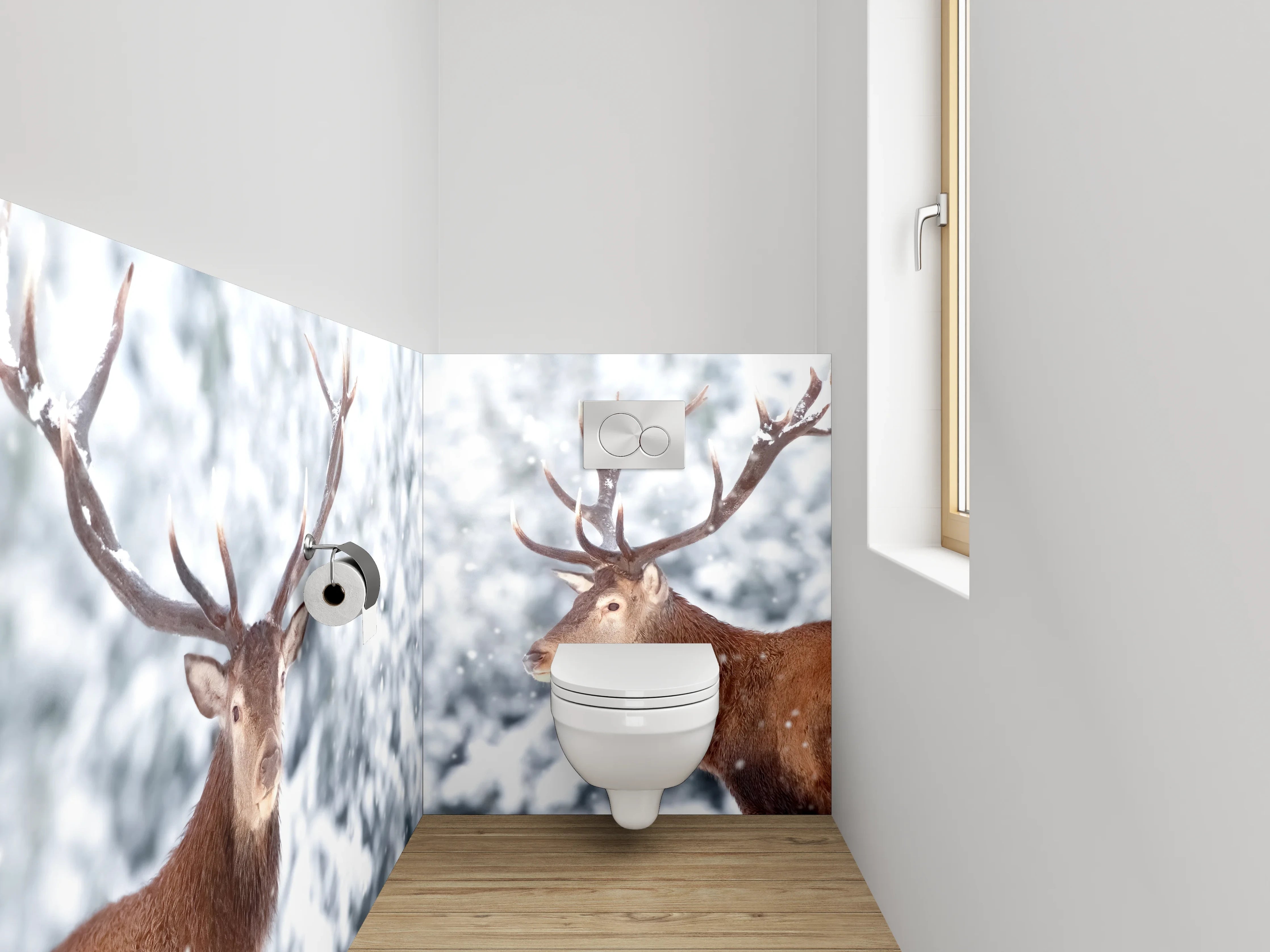 WC-Rückwand - Winterliche Hirsche im verschneiten Wald