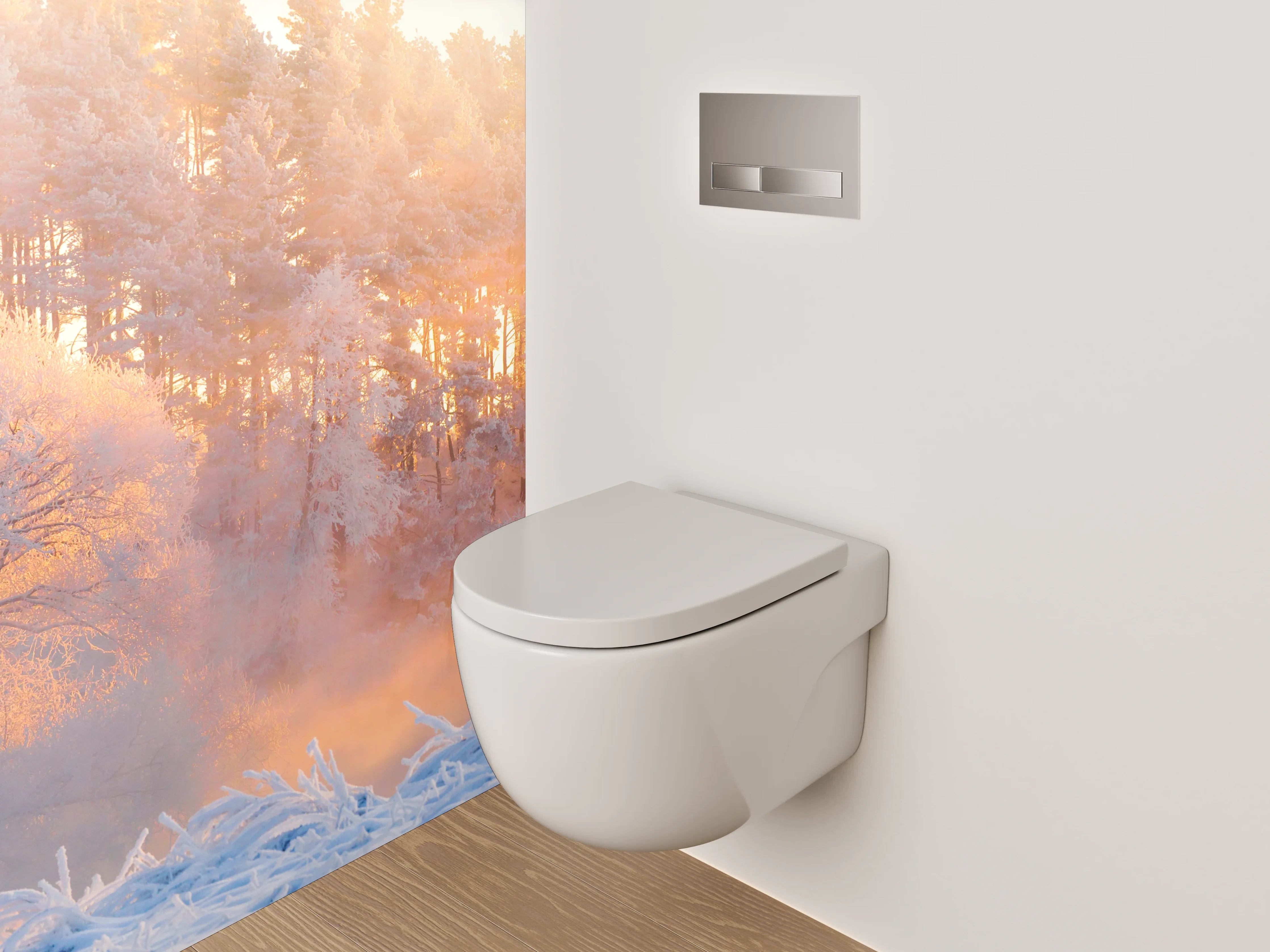 WC-Rückwand - Winterliche Sonnenstrahlen im verschneiten Wald