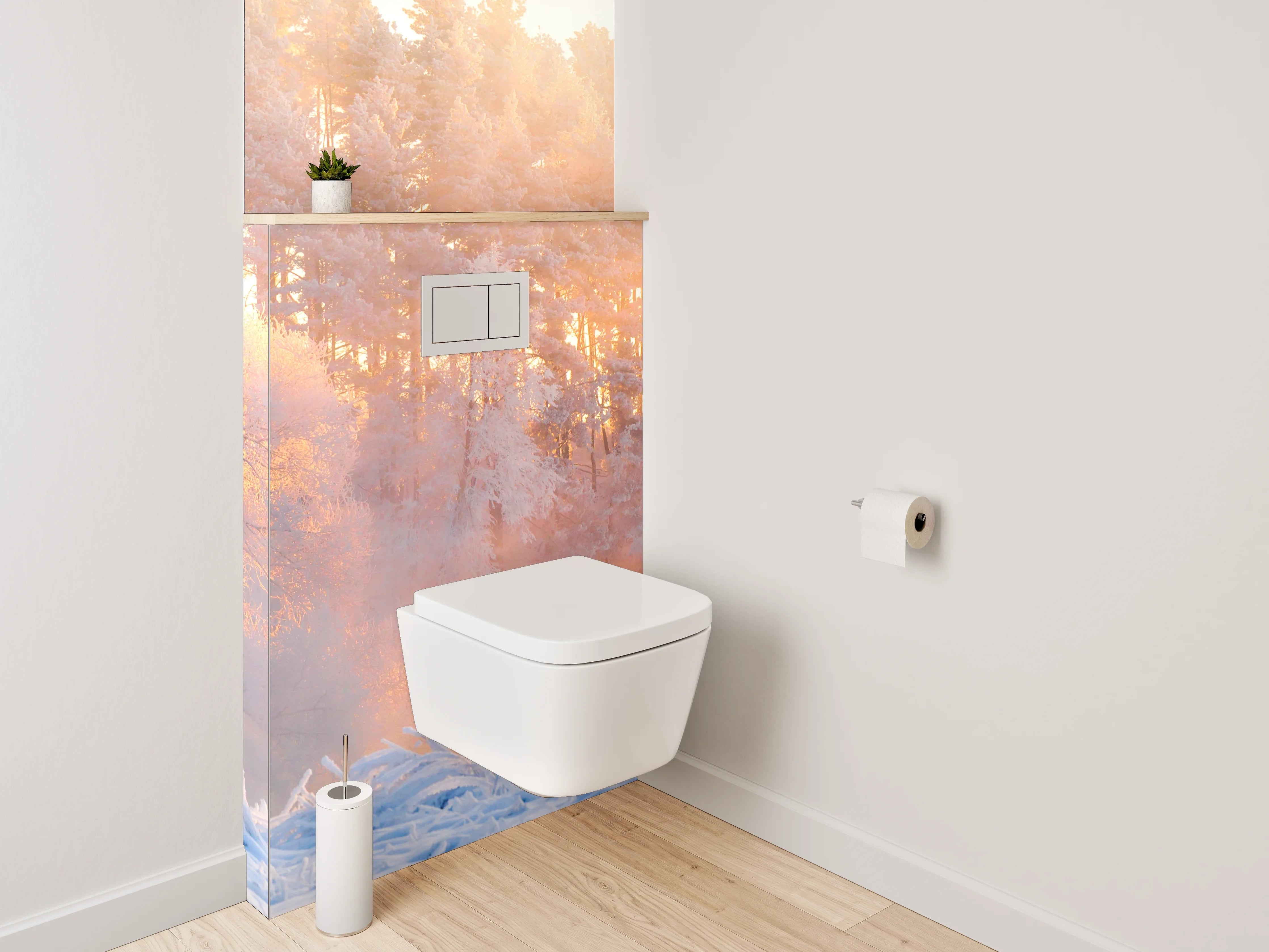 WC-Rückwand - Winterliche Sonnenstrahlen im verschneiten Wald