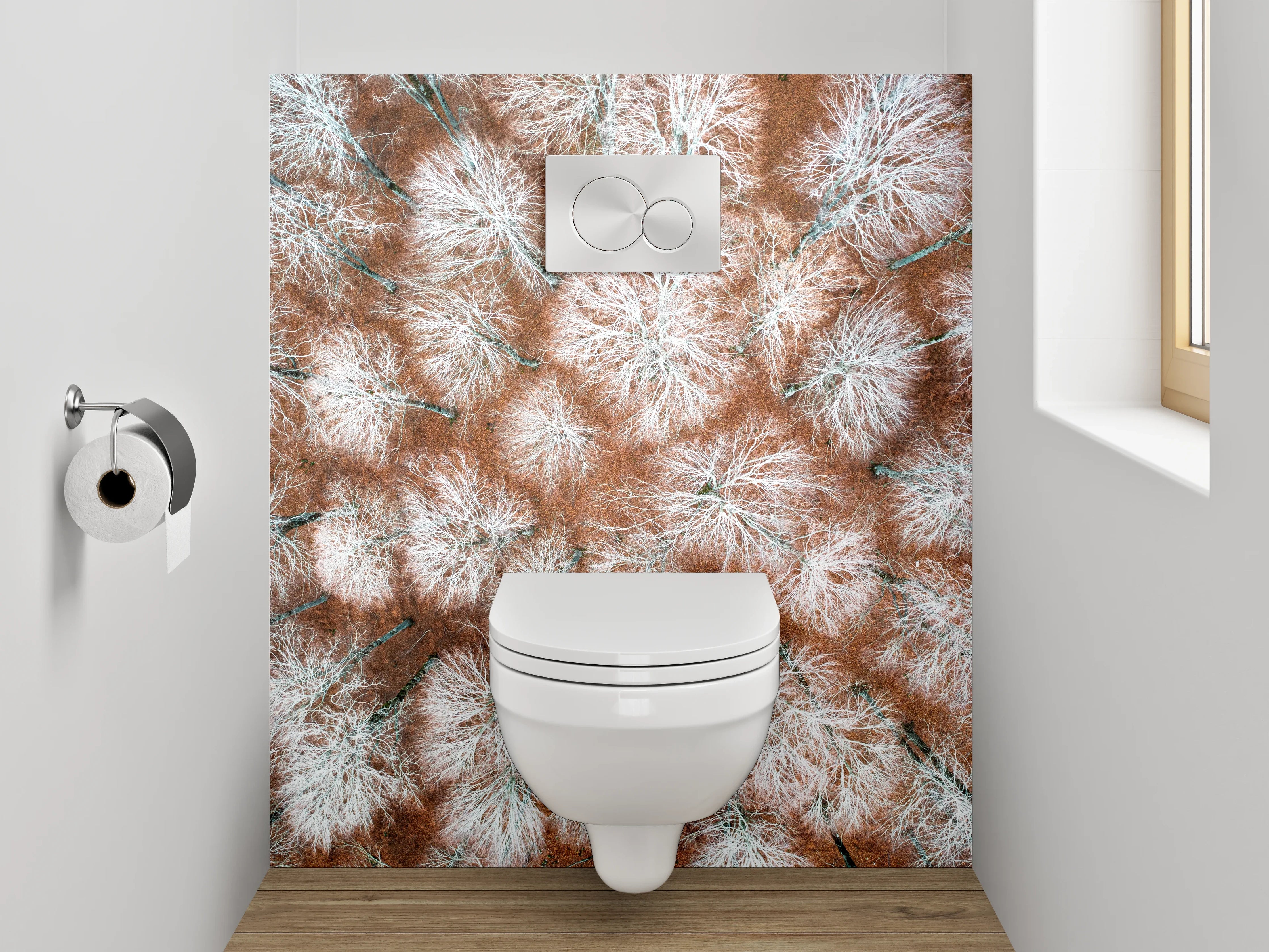 WC-Rückwand - Winterlicher Birkenwald aus der Vogelperspektive