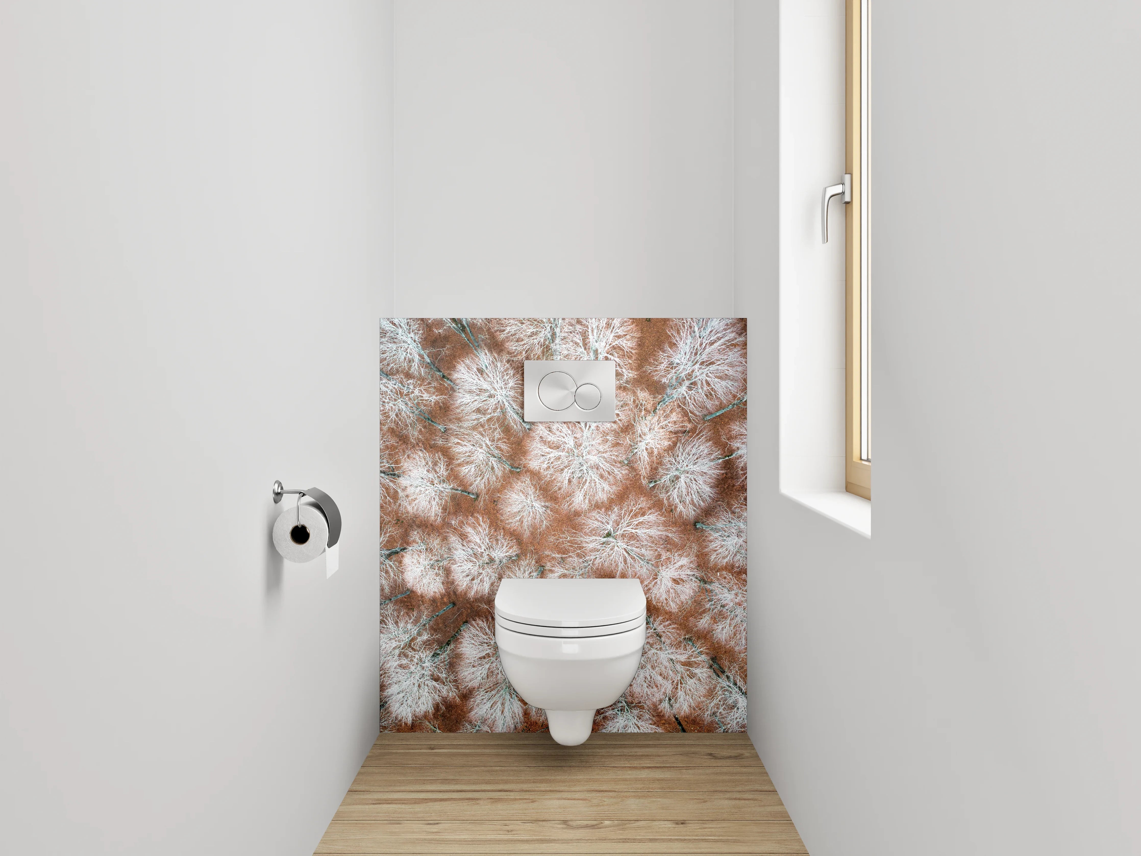 WC-Rückwand - Winterlicher Birkenwald aus der Vogelperspektive
