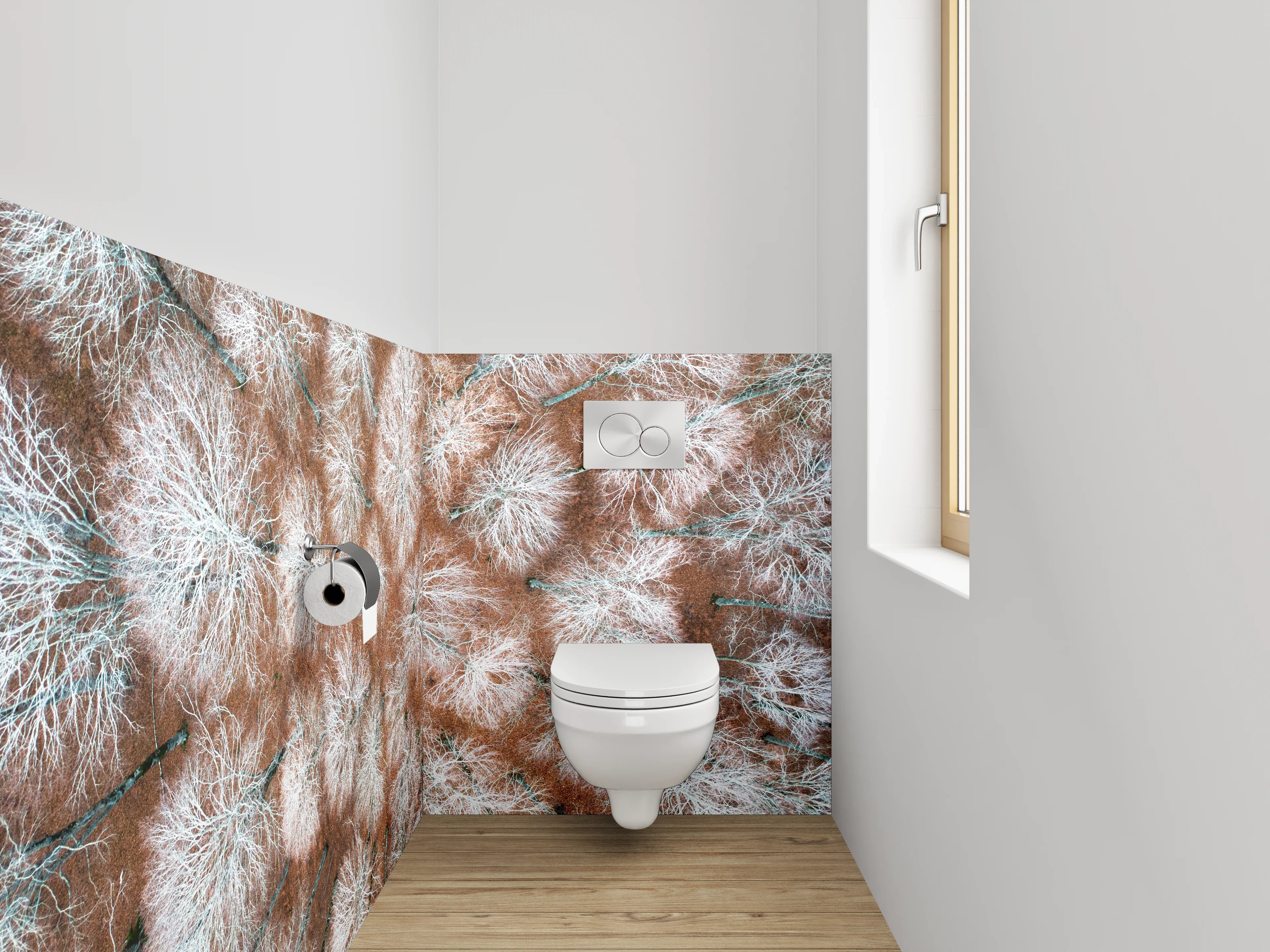 WC-Rückwand - Winterlicher Birkenwald aus der Vogelperspektive