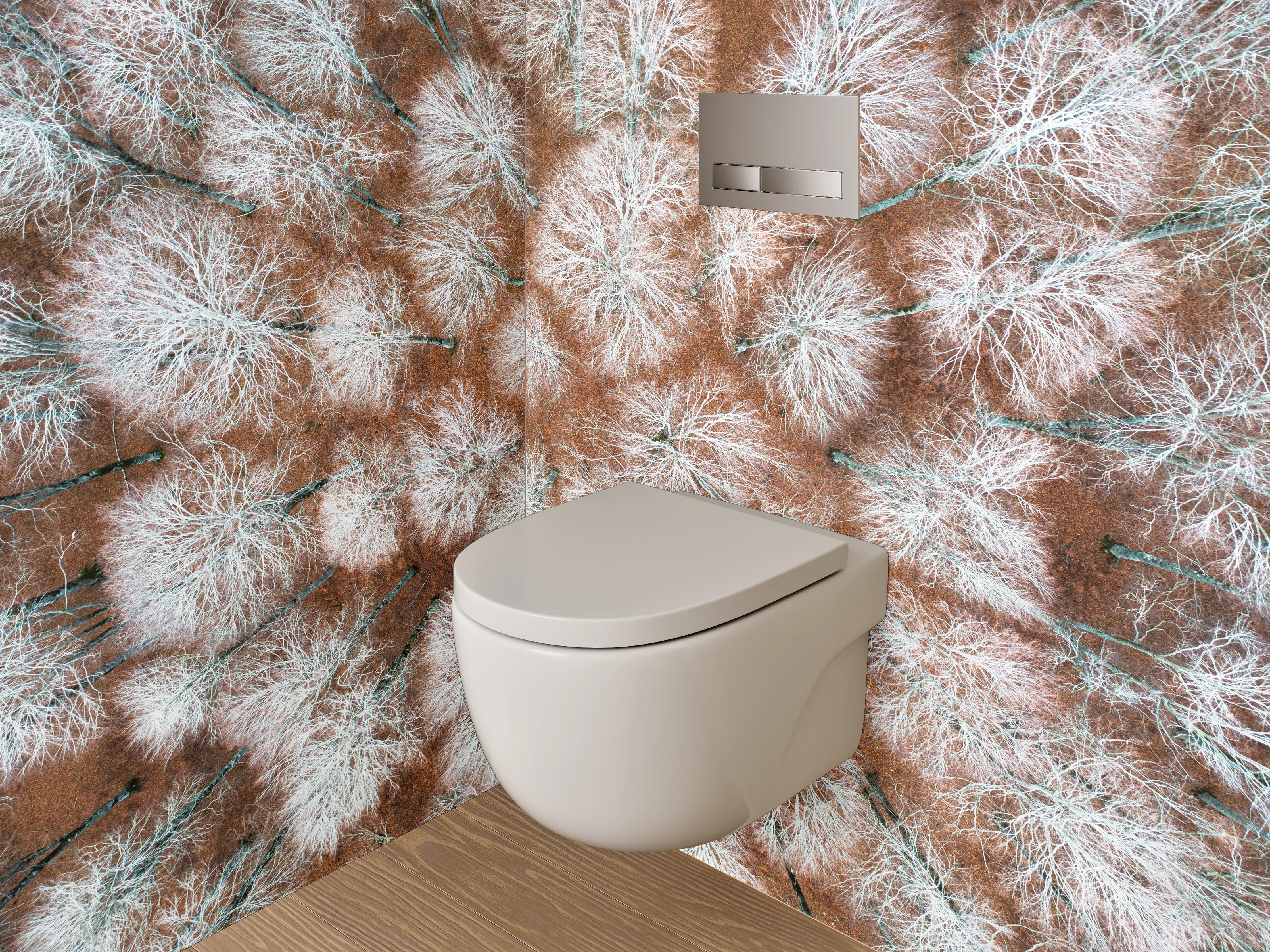WC-Rückwand - Winterlicher Birkenwald aus der Vogelperspektive