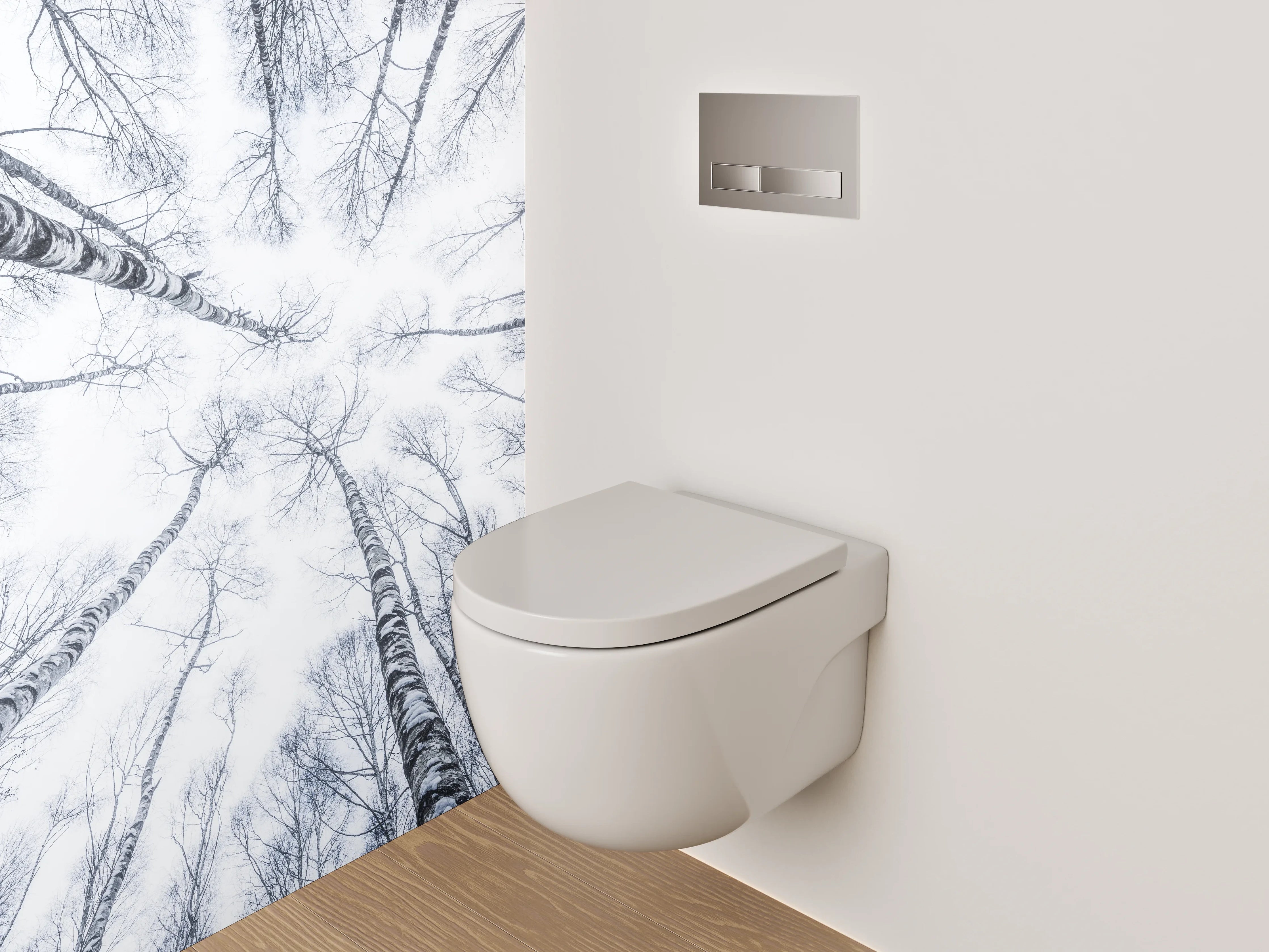 WC-Rückwand - Winterlicher Birkenwald in Schwarz-Weiß