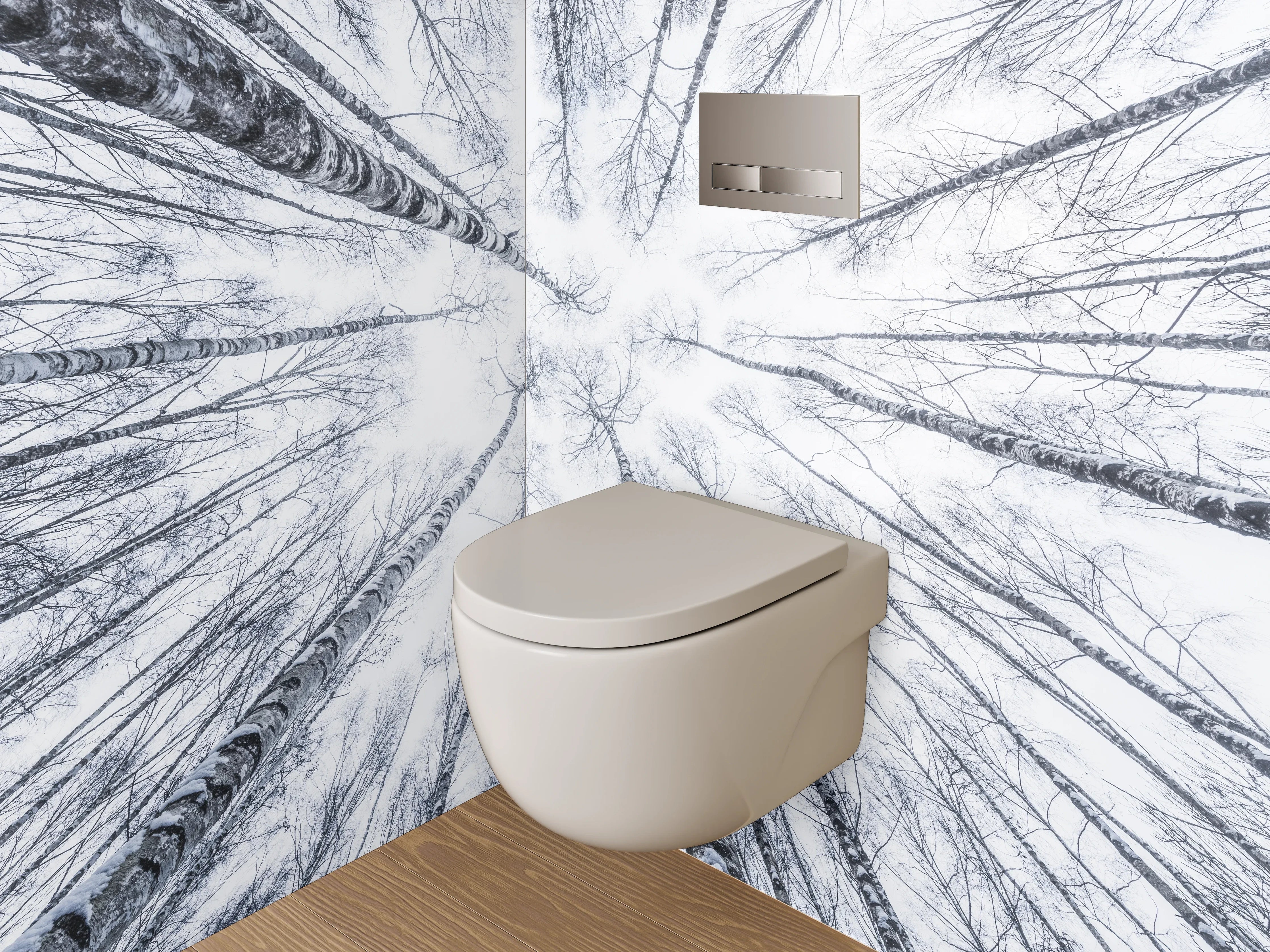 WC-Rückwand - Winterlicher Birkenwald in Schwarz-Weiß
