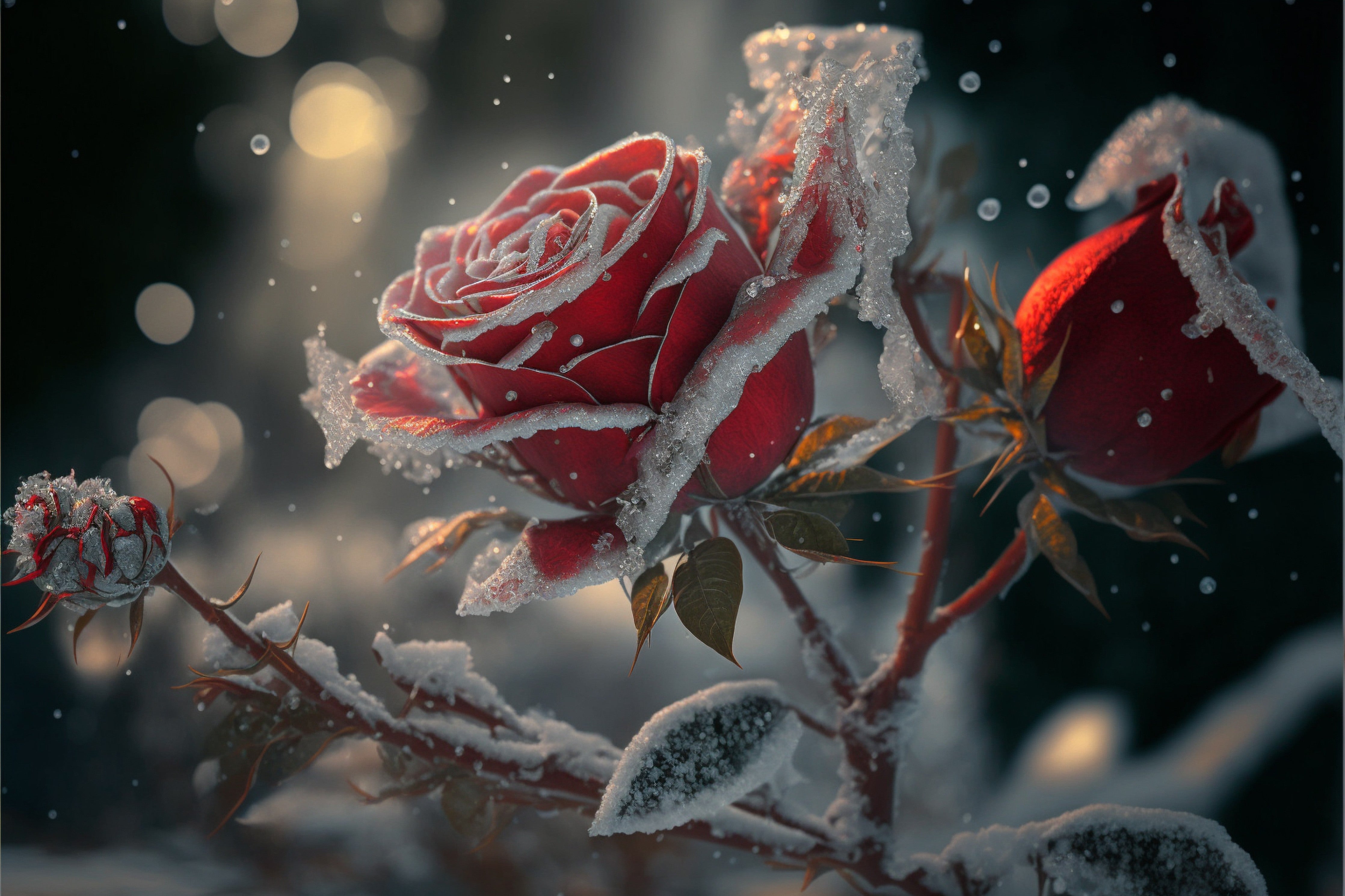 WC-Rückwand-Winterrose mit Raureif-Magie