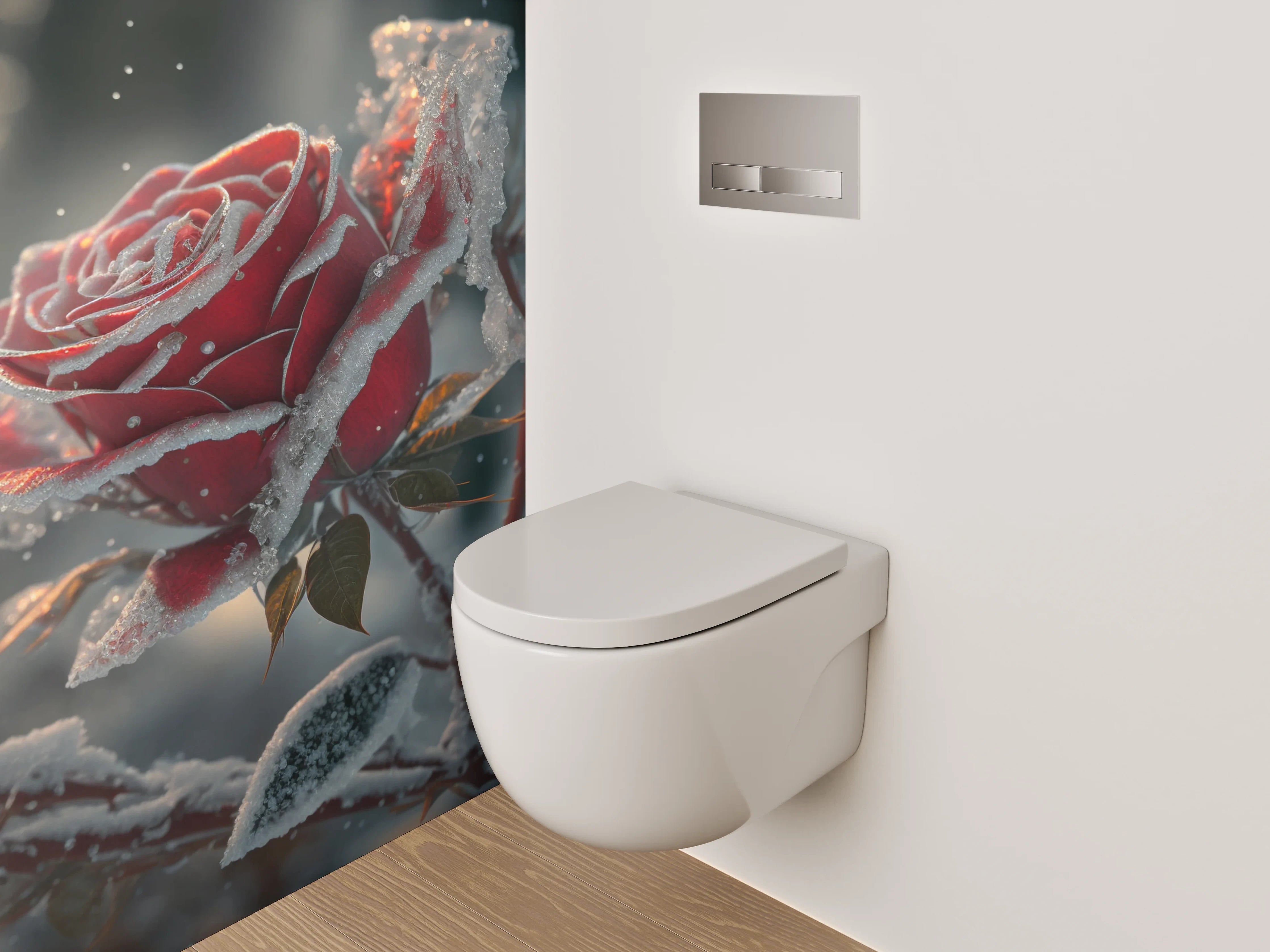WC-Rückwand - Winterrose mit Raureif-Magie