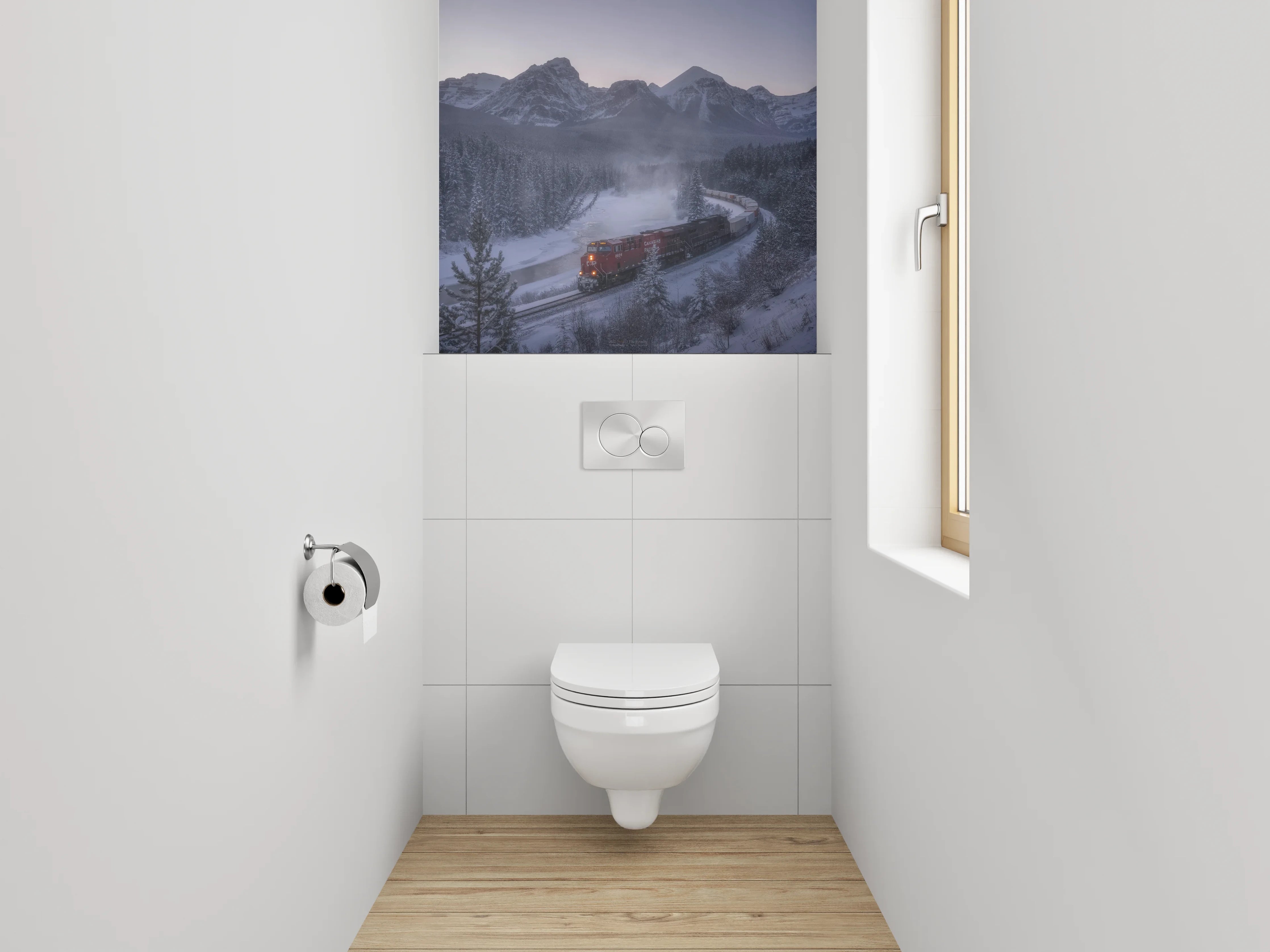 WC-Rückwand - Winterzug durch verschneite Berglandschaft