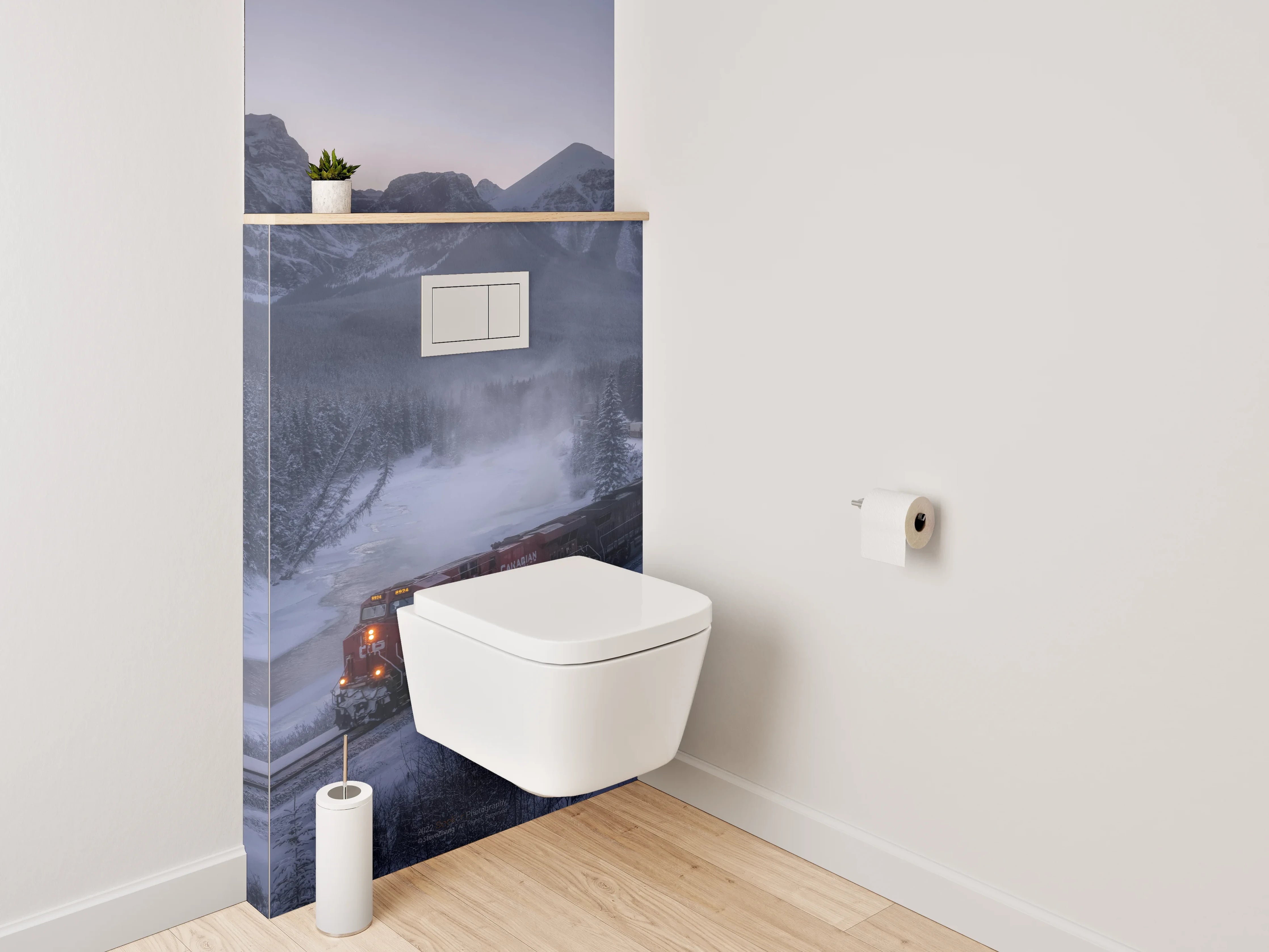 WC-Rückwand - Winterzug durch verschneite Berglandschaft