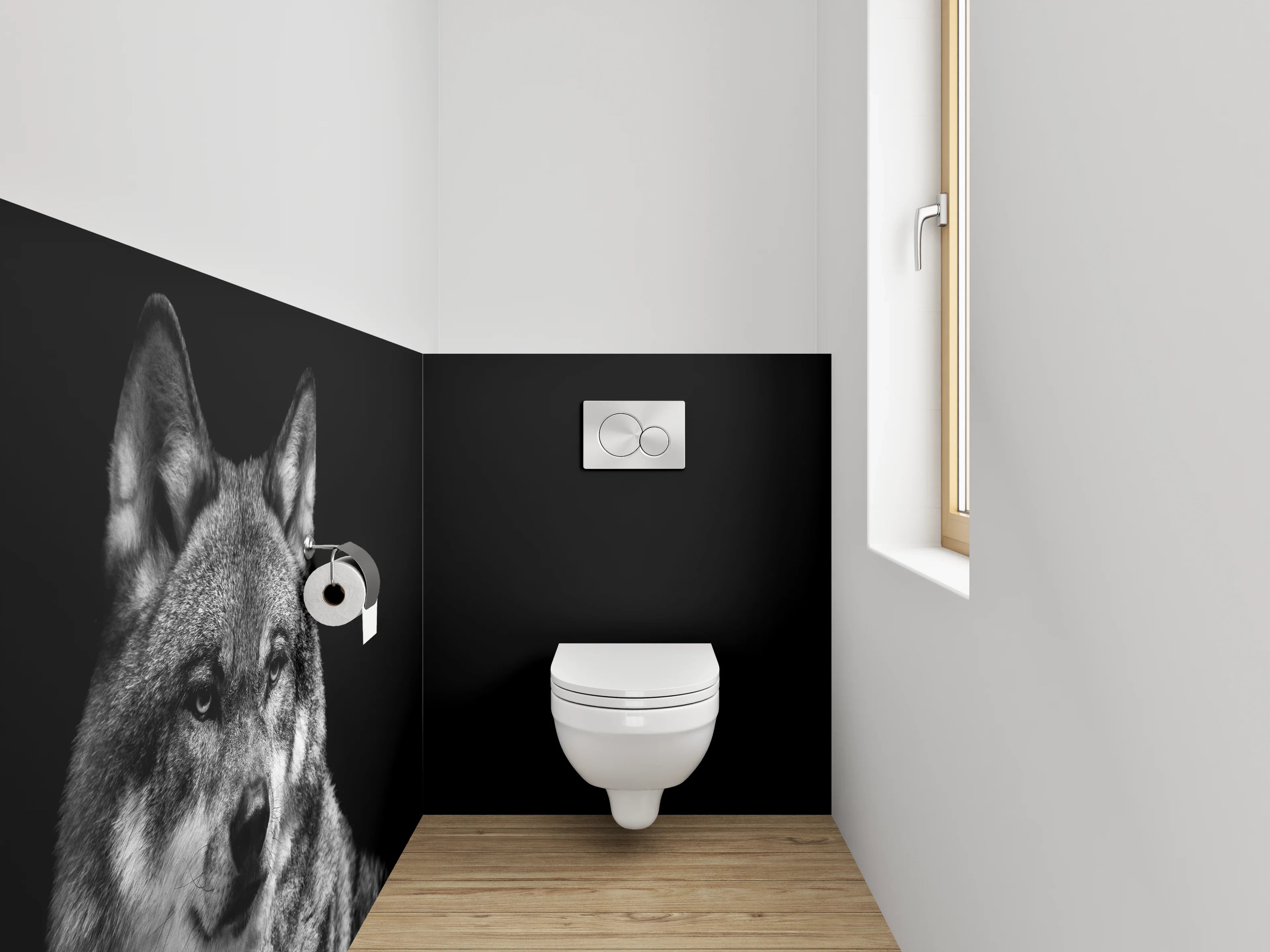 WC-Rückwand - Wolf Silhouette Schwarz-Weiß