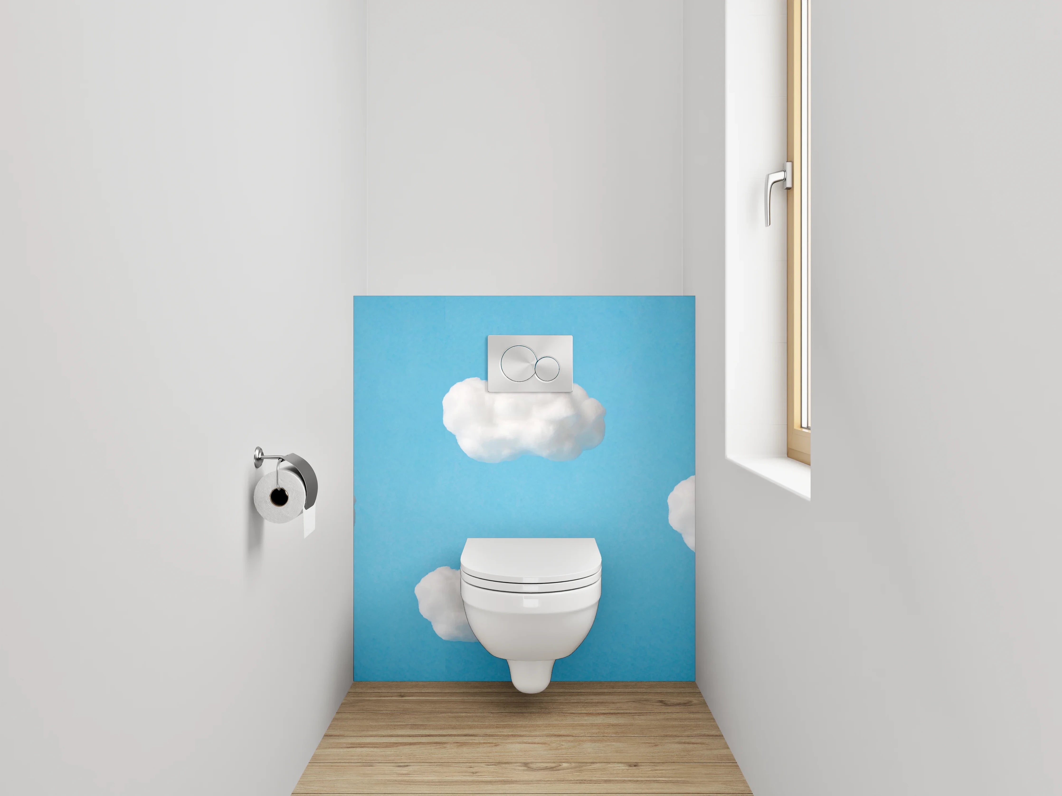 WC-Rückwand - Wolkenhimmel auf Blau – Modernes Design