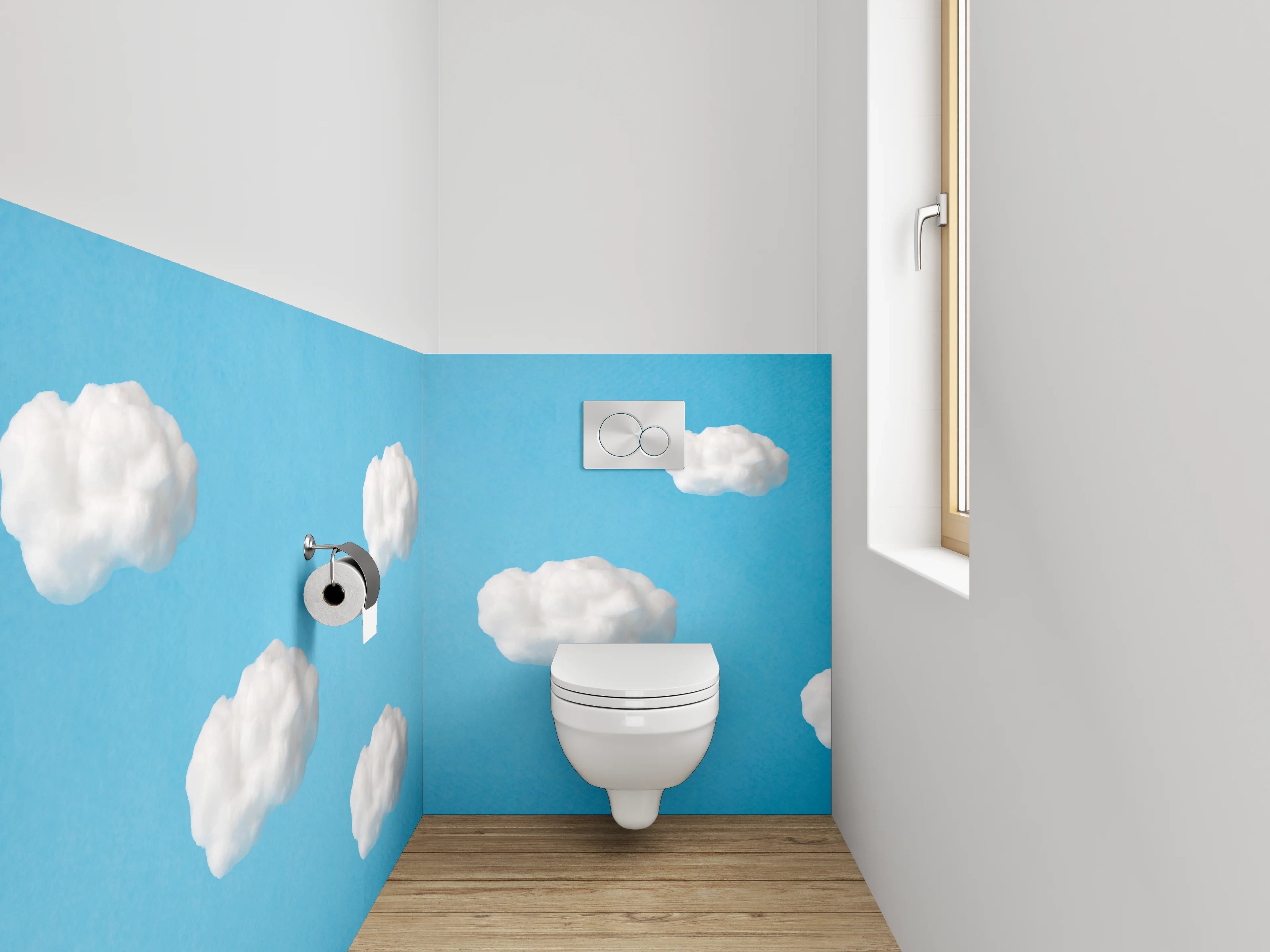 WC-Rückwand - Wolkenhimmel auf Blau – Modernes Design