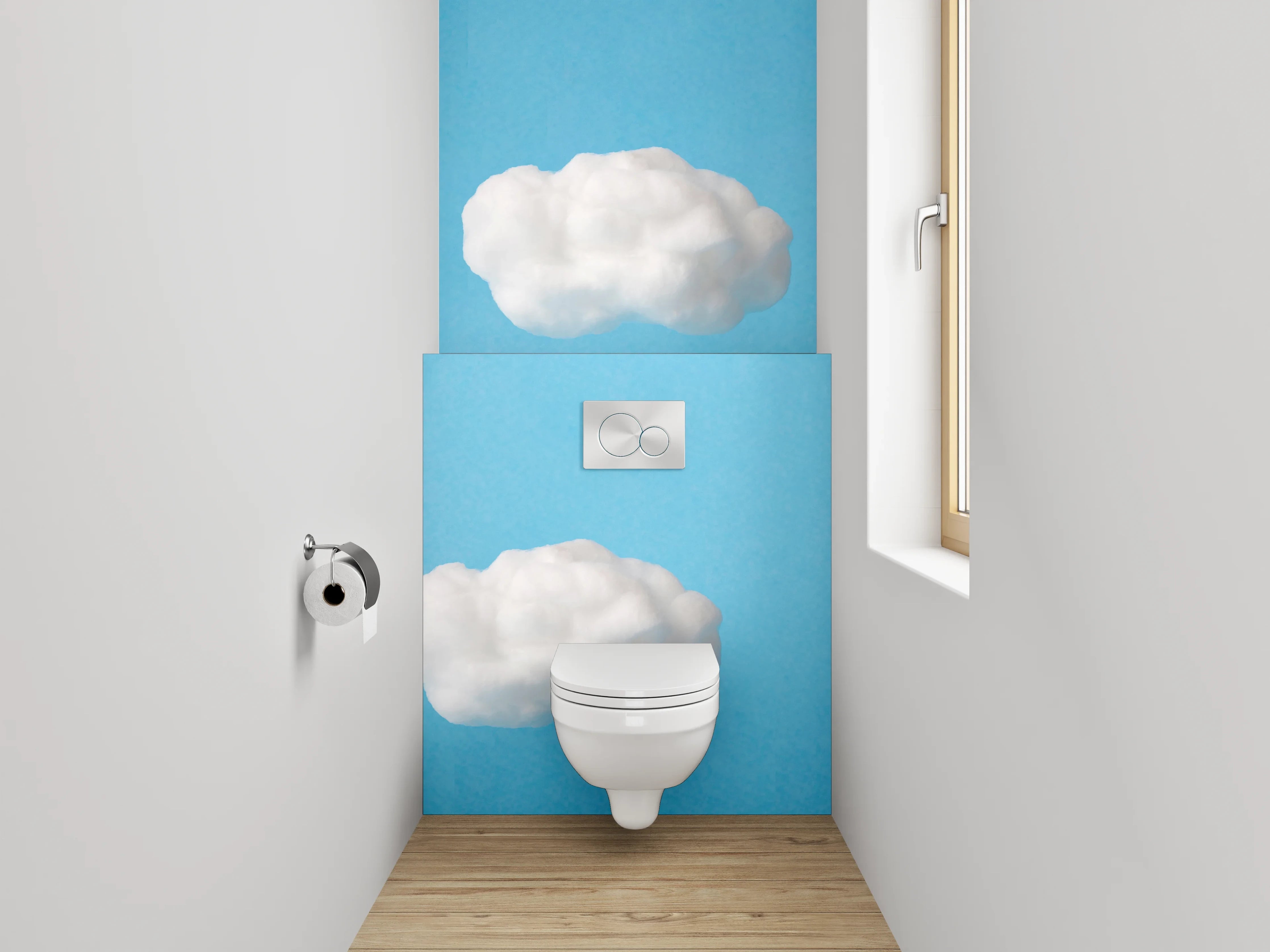 WC-Rückwand - Wolkenhimmel auf Blau – Modernes Design
