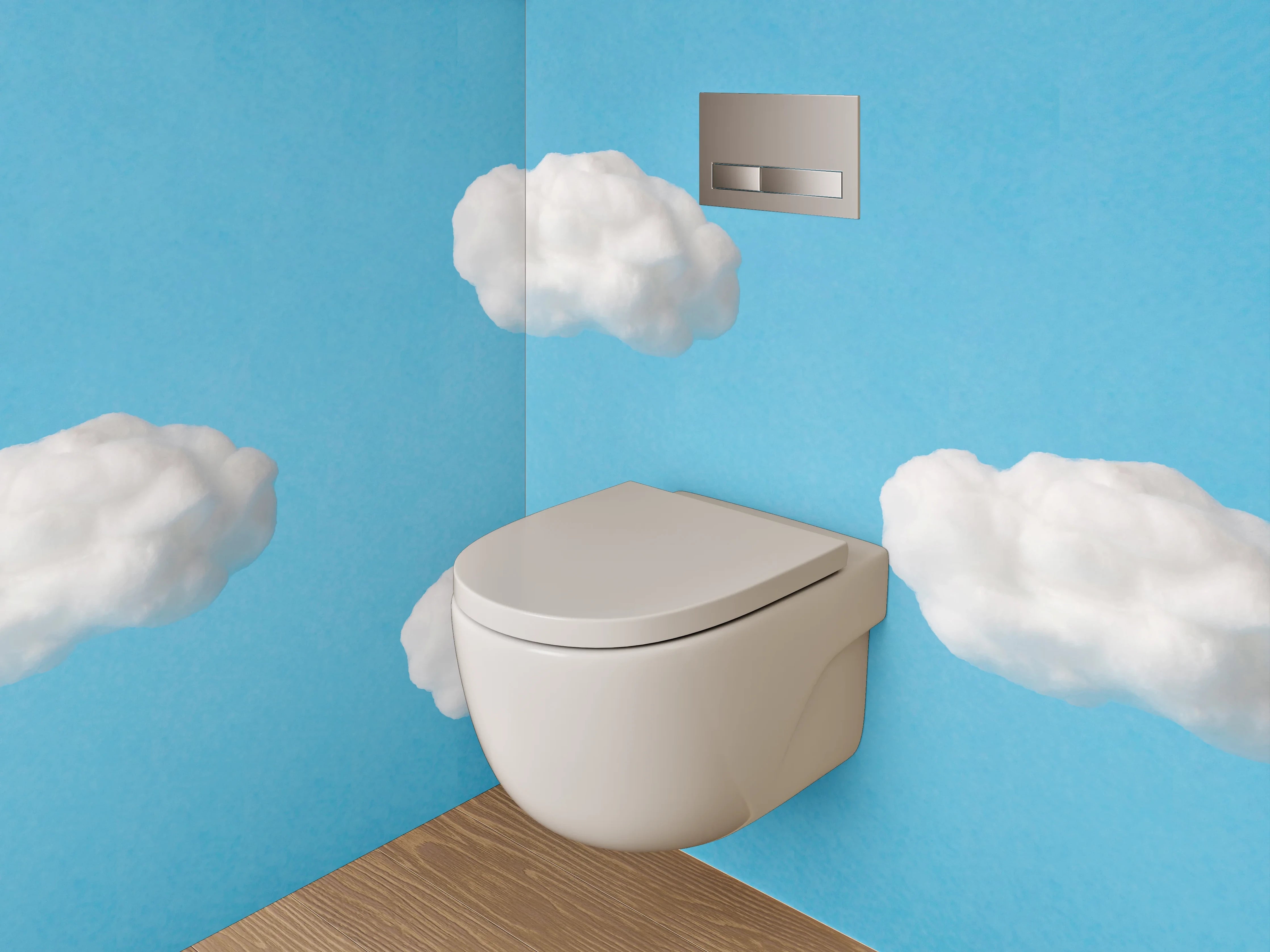 WC-Rückwand - Wolkenhimmel auf Blau – Modernes Design