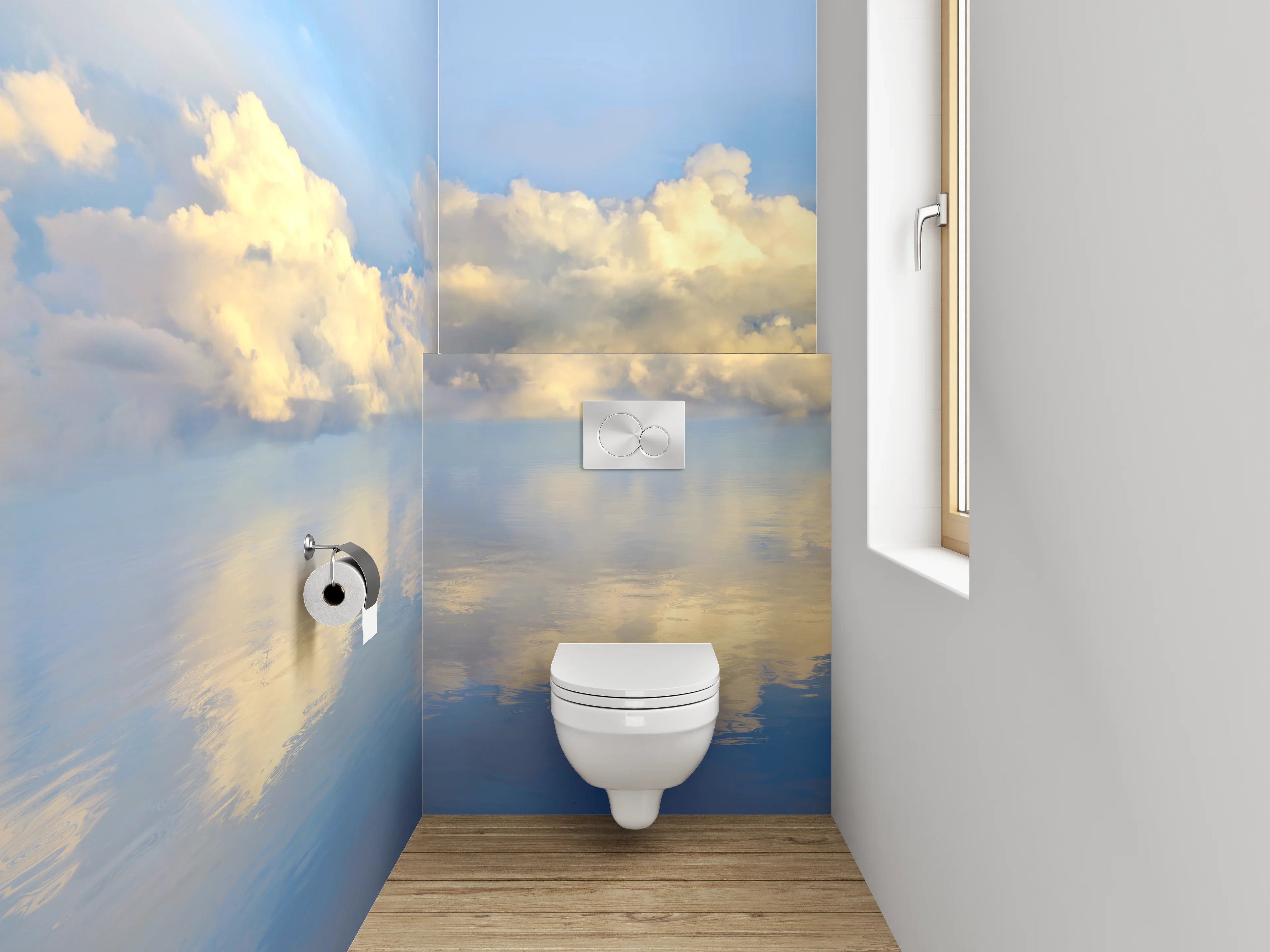 WC-Rückwand - Wolkenhimmel über ruhigem Wasser