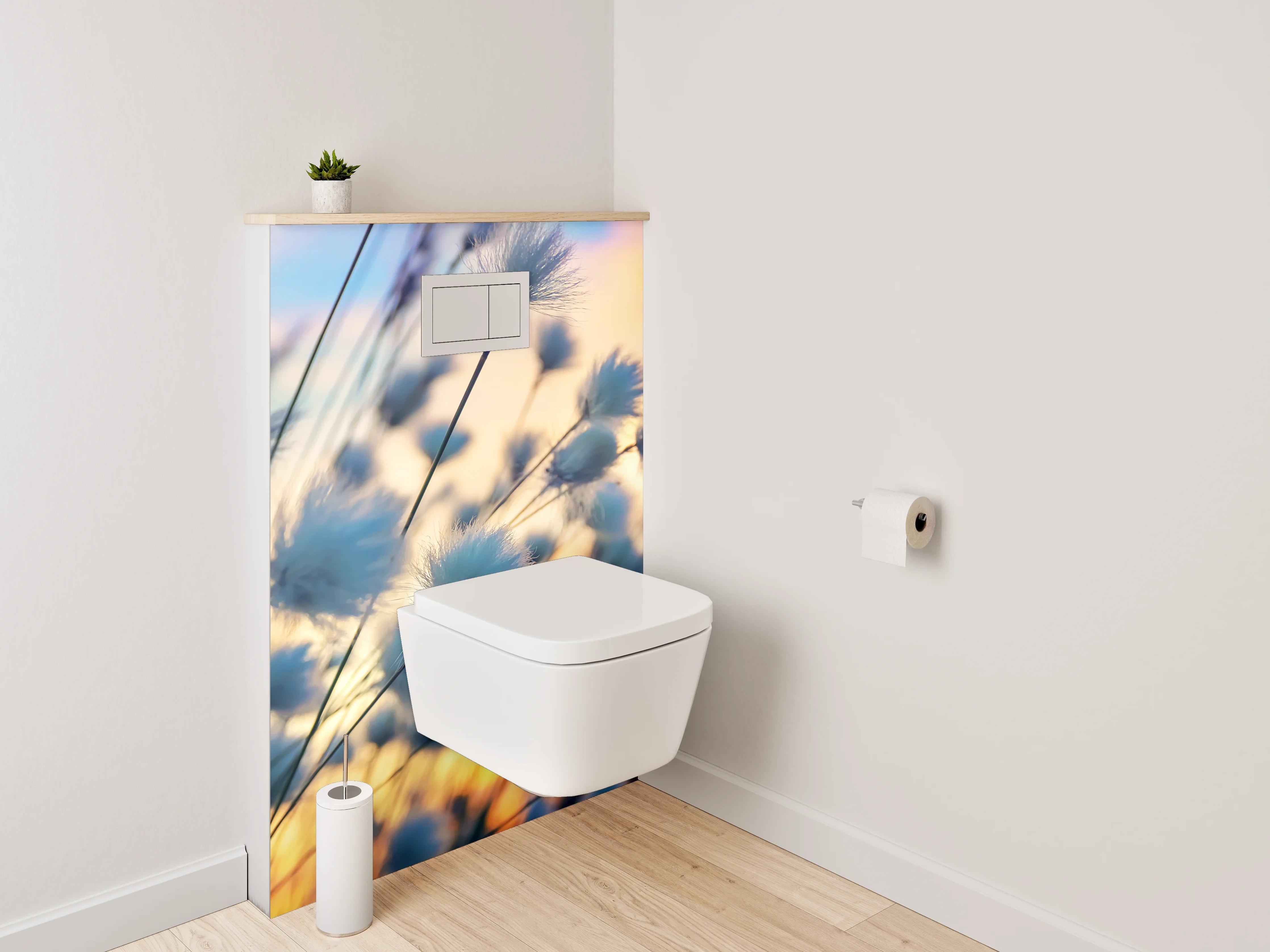 WC-Rückwand - Wollgras im Sonnenuntergang Feld Motiv