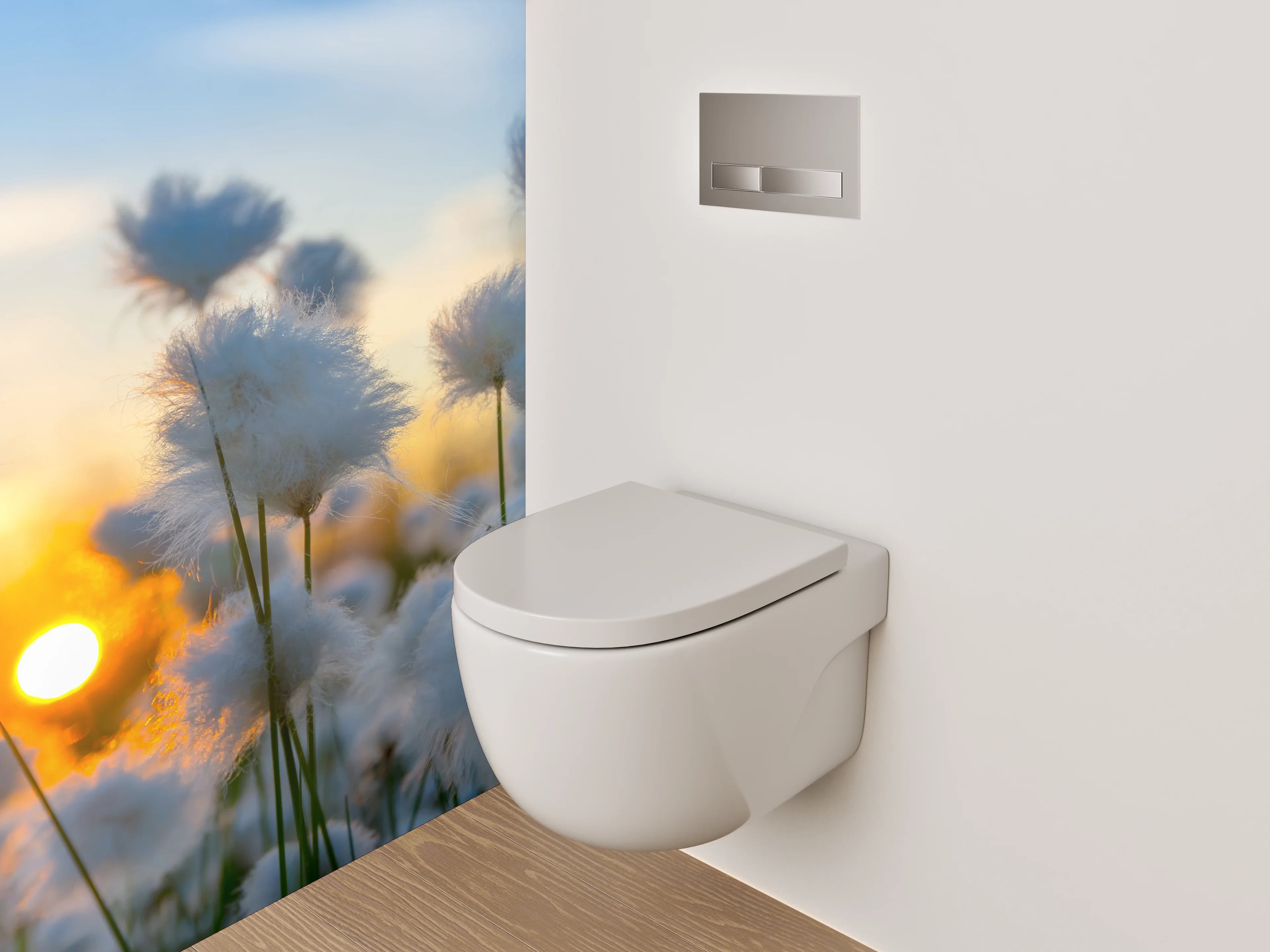 WC-Rückwand - Wollgras im Sonnenuntergang