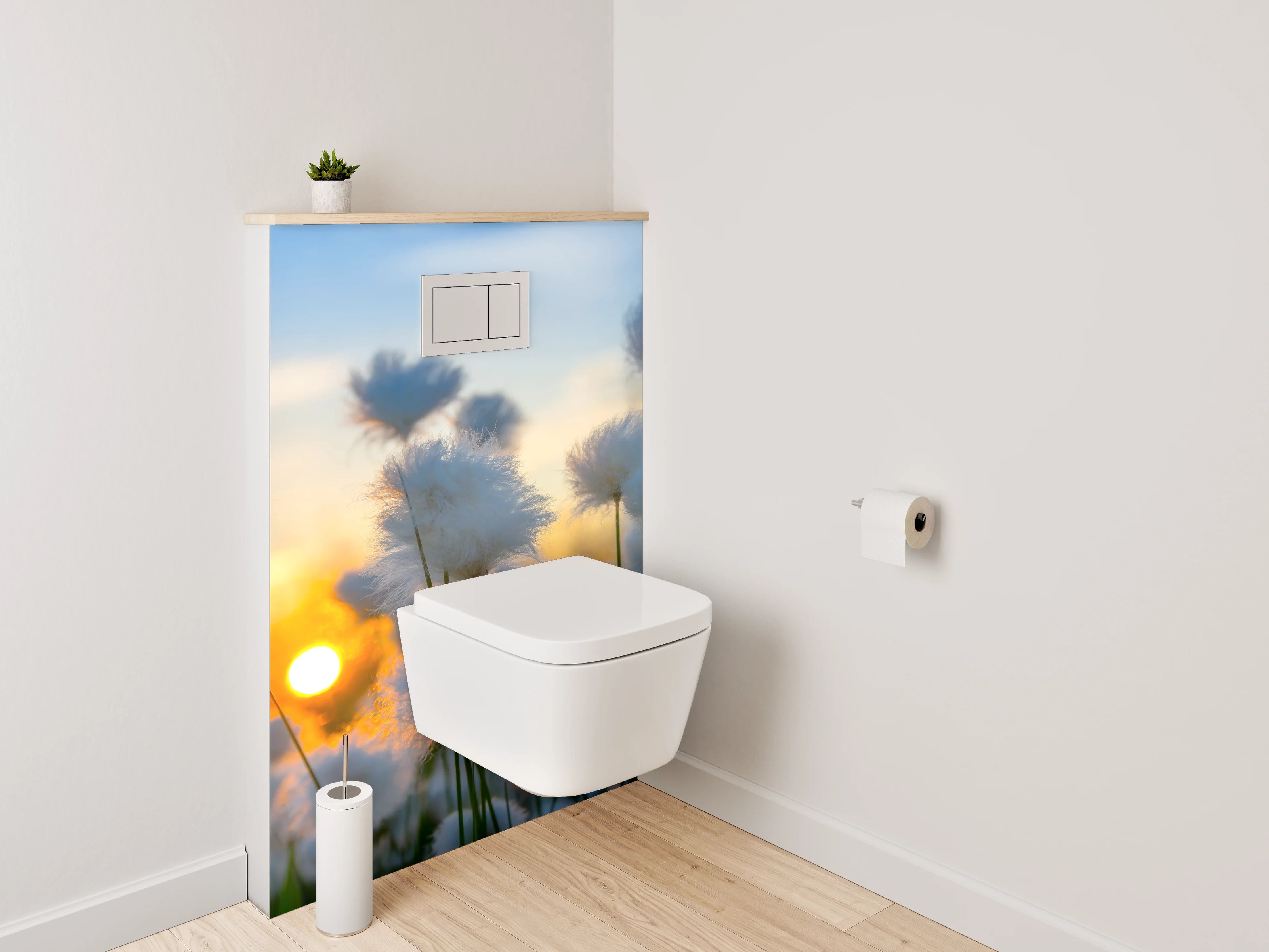 WC-Rückwand - Wollgras im Sonnenuntergang