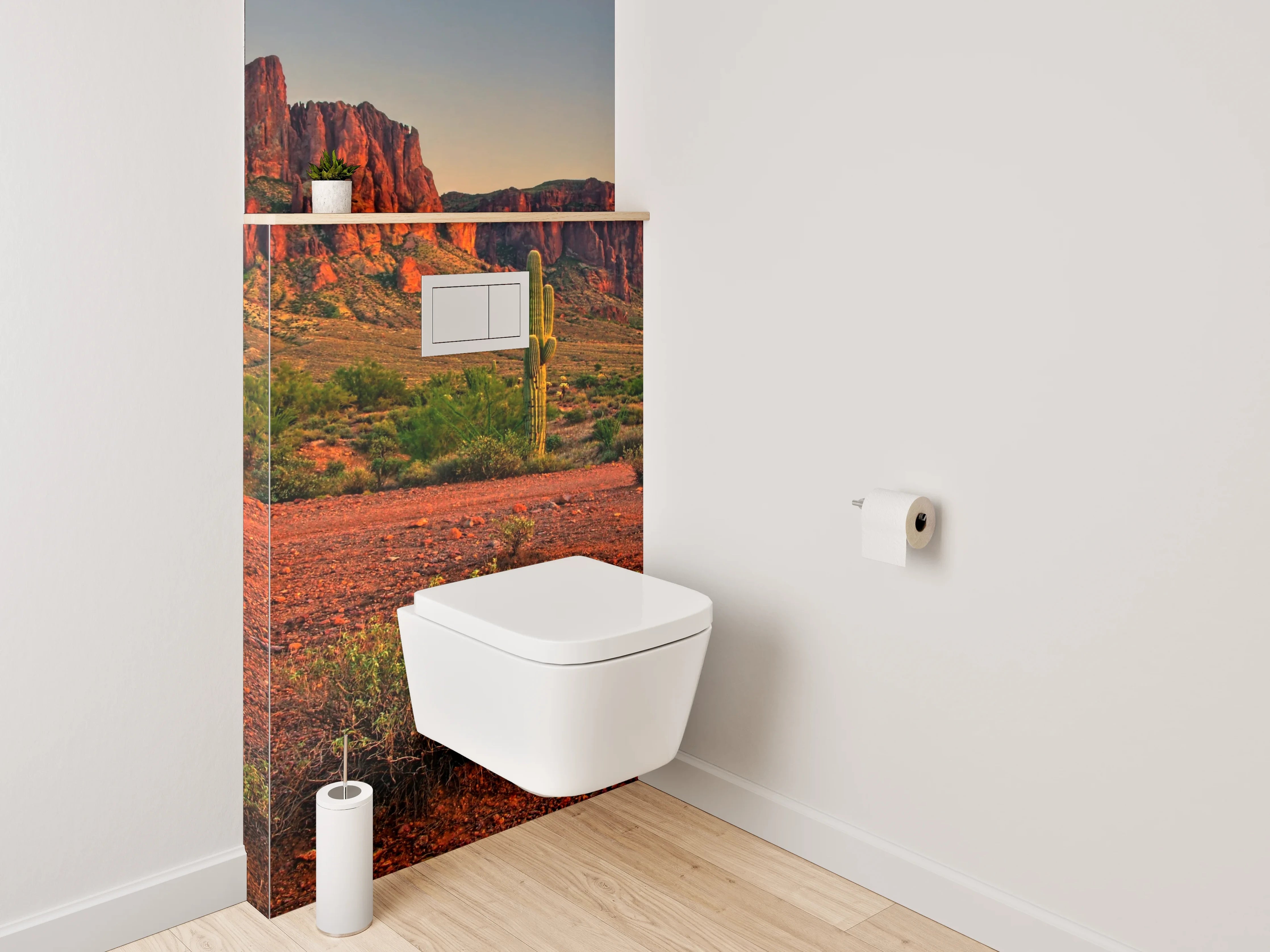 WC-Rückwand - Wüstenlandschaft mit Kakteen und roten Felsen