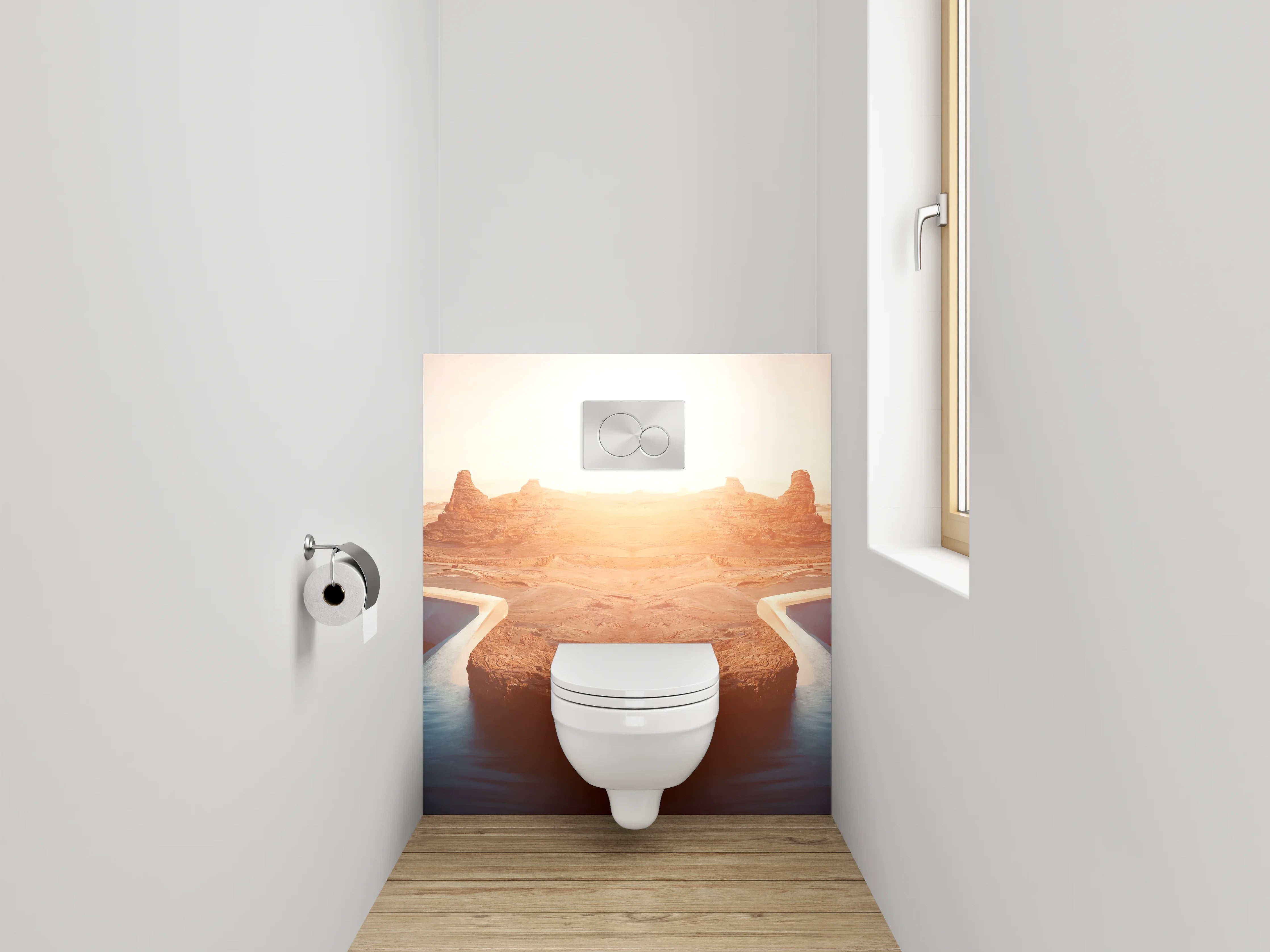 WC-Rückwand - Wüstenpool bei Sonnenaufgang Panorama