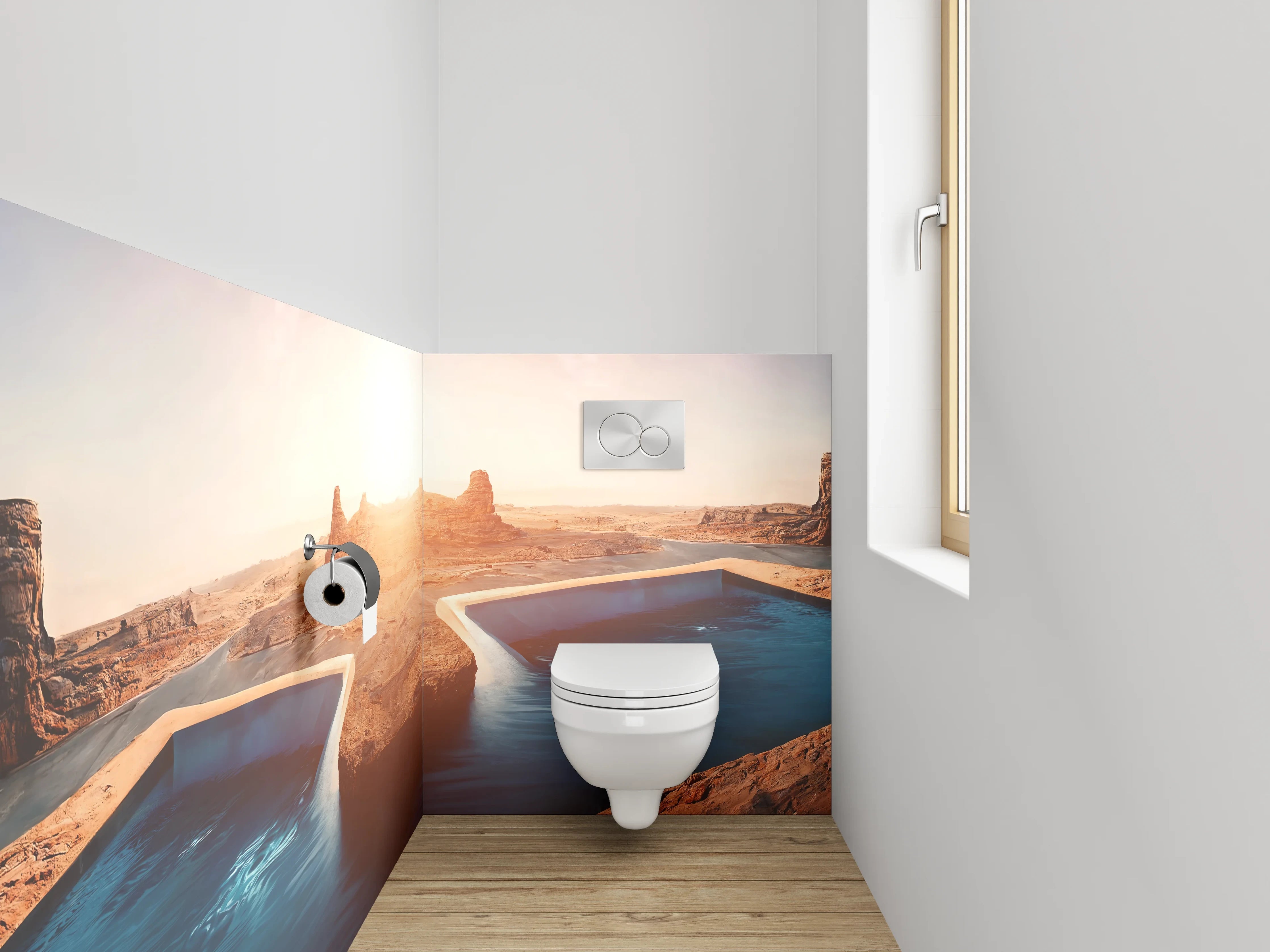 WC-Rückwand - Wüstenpool bei Sonnenaufgang Panorama