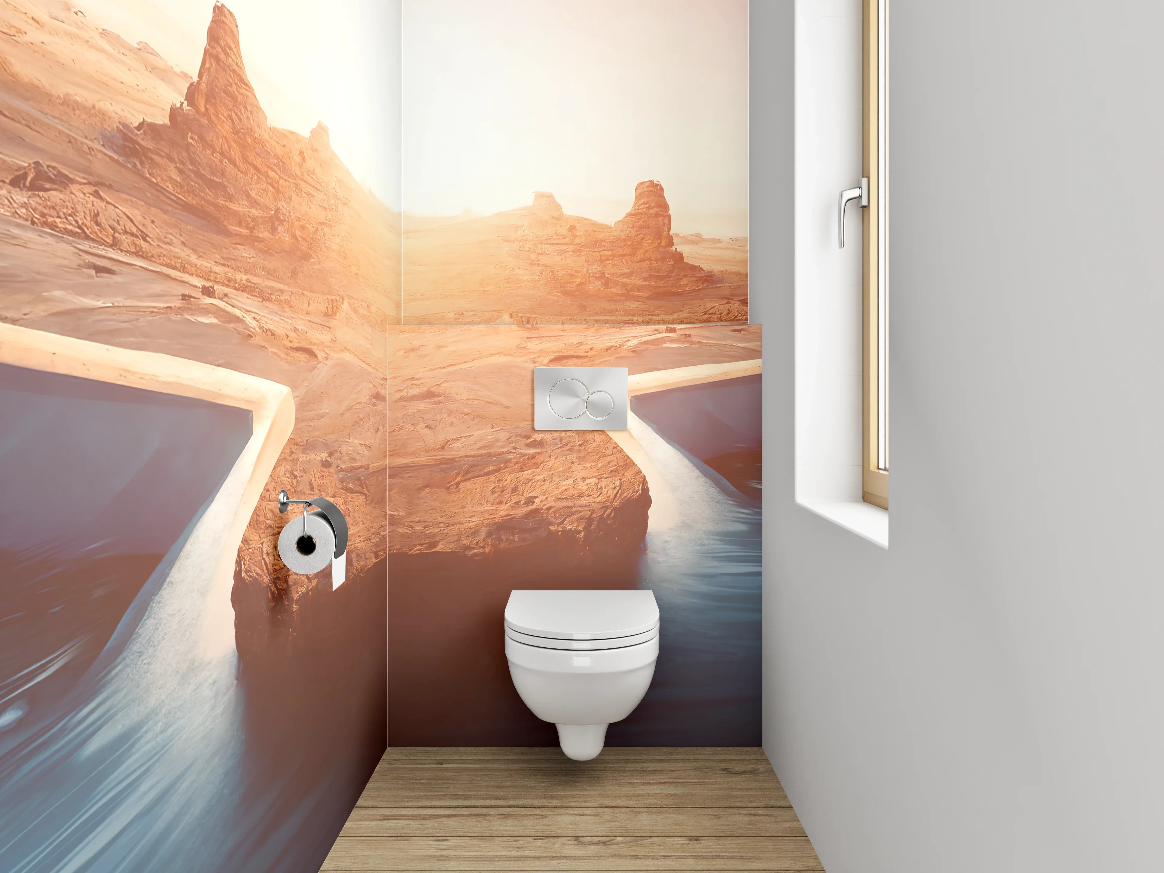 WC-Rückwand - Wüstenpool bei Sonnenaufgang Panorama