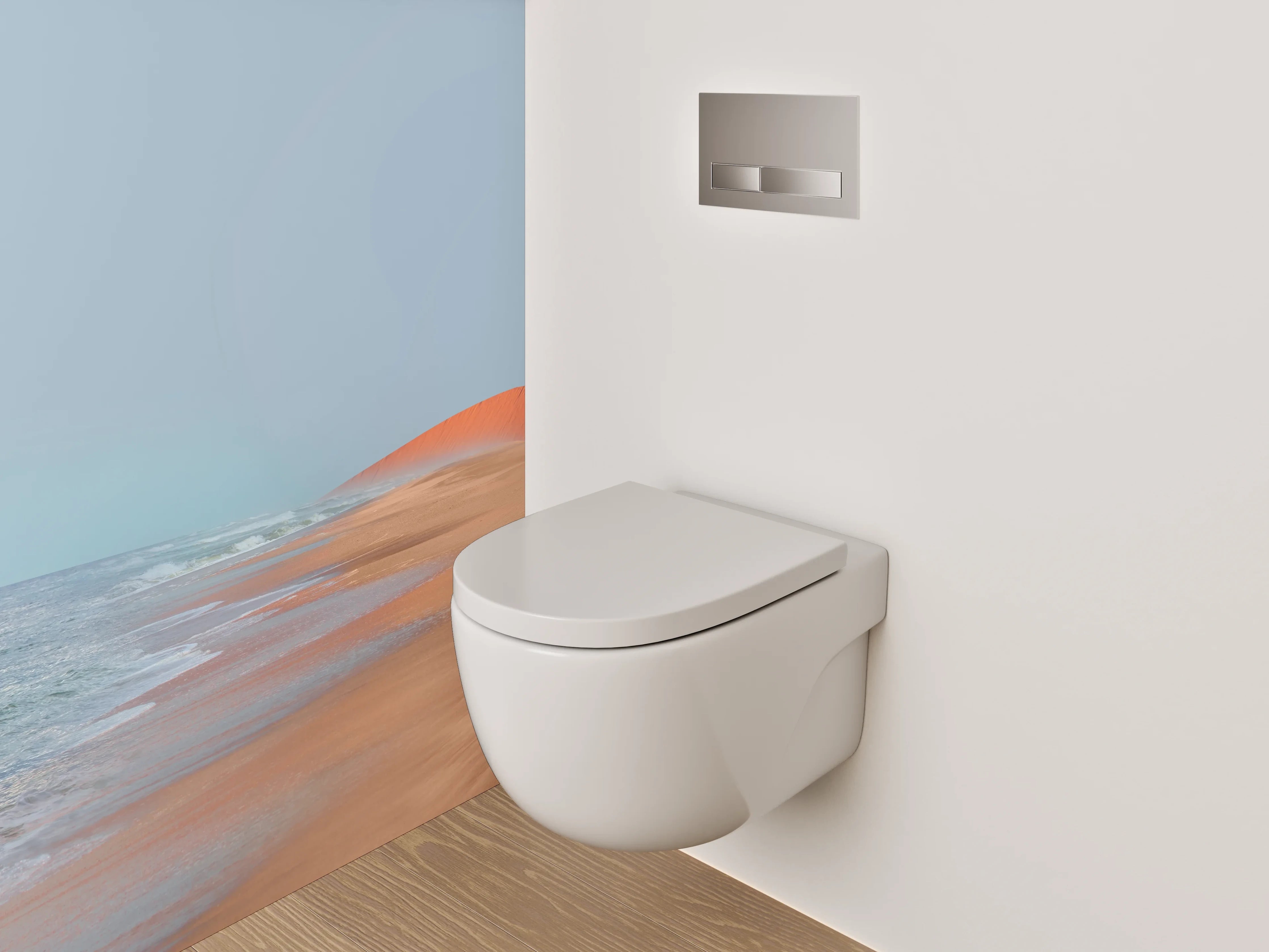 WC-Rückwand - Wüstenstrand mit Meereswellen und Sonne