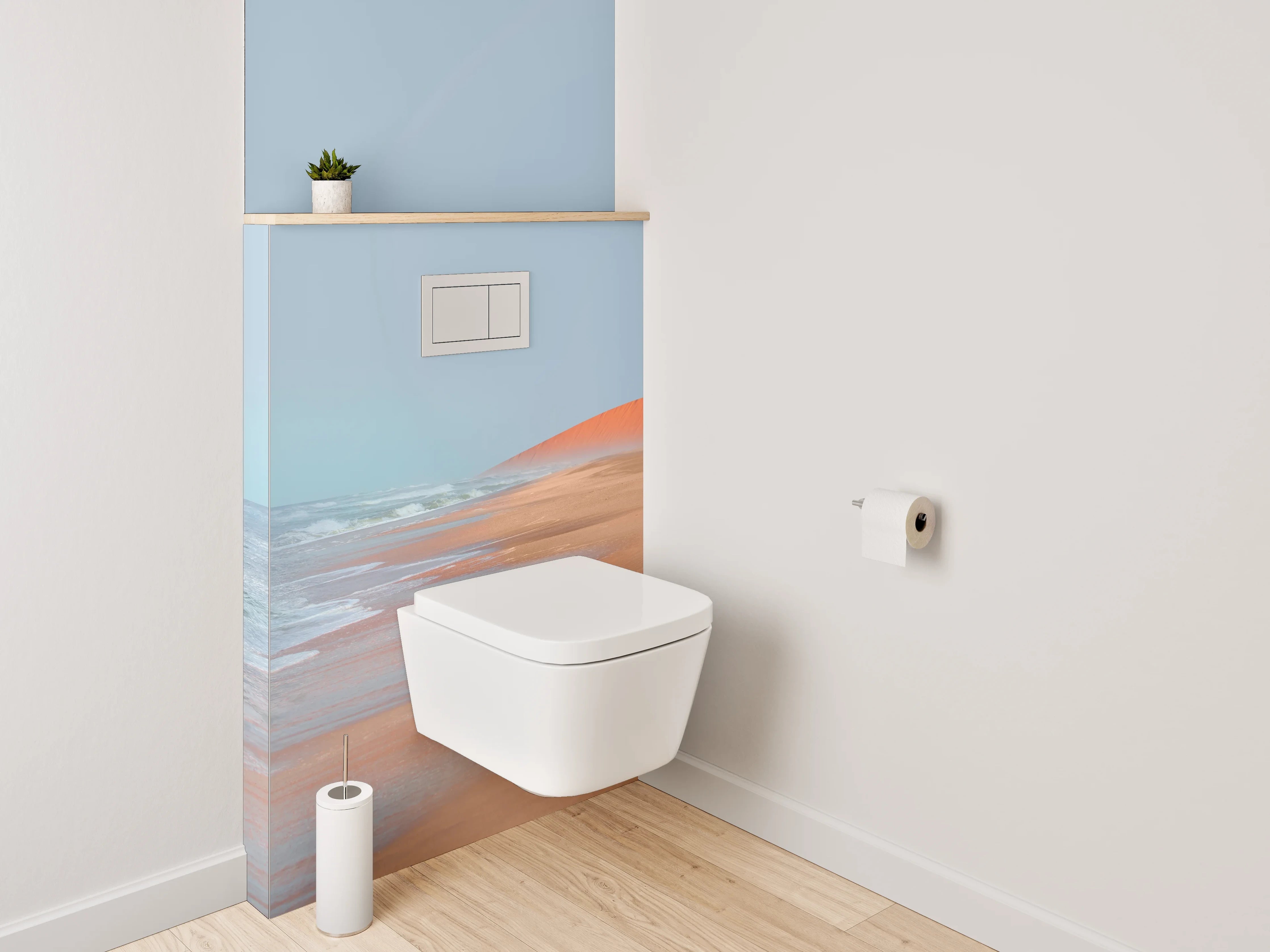 WC-Rückwand - Wüstenstrand mit Meereswellen und Sonne