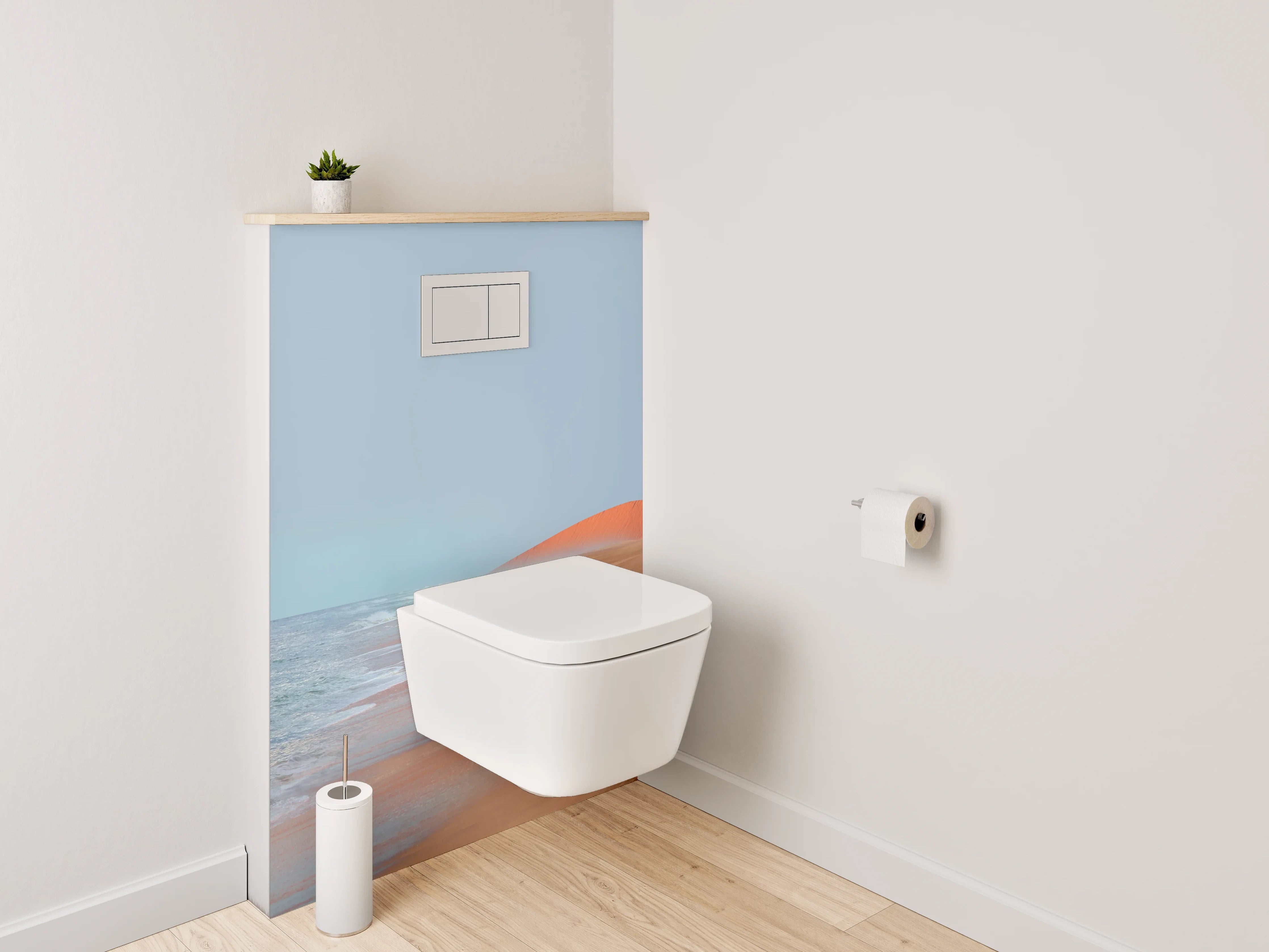 WC-Rückwand - Wüstenstrand mit Meereswellen und Sonne