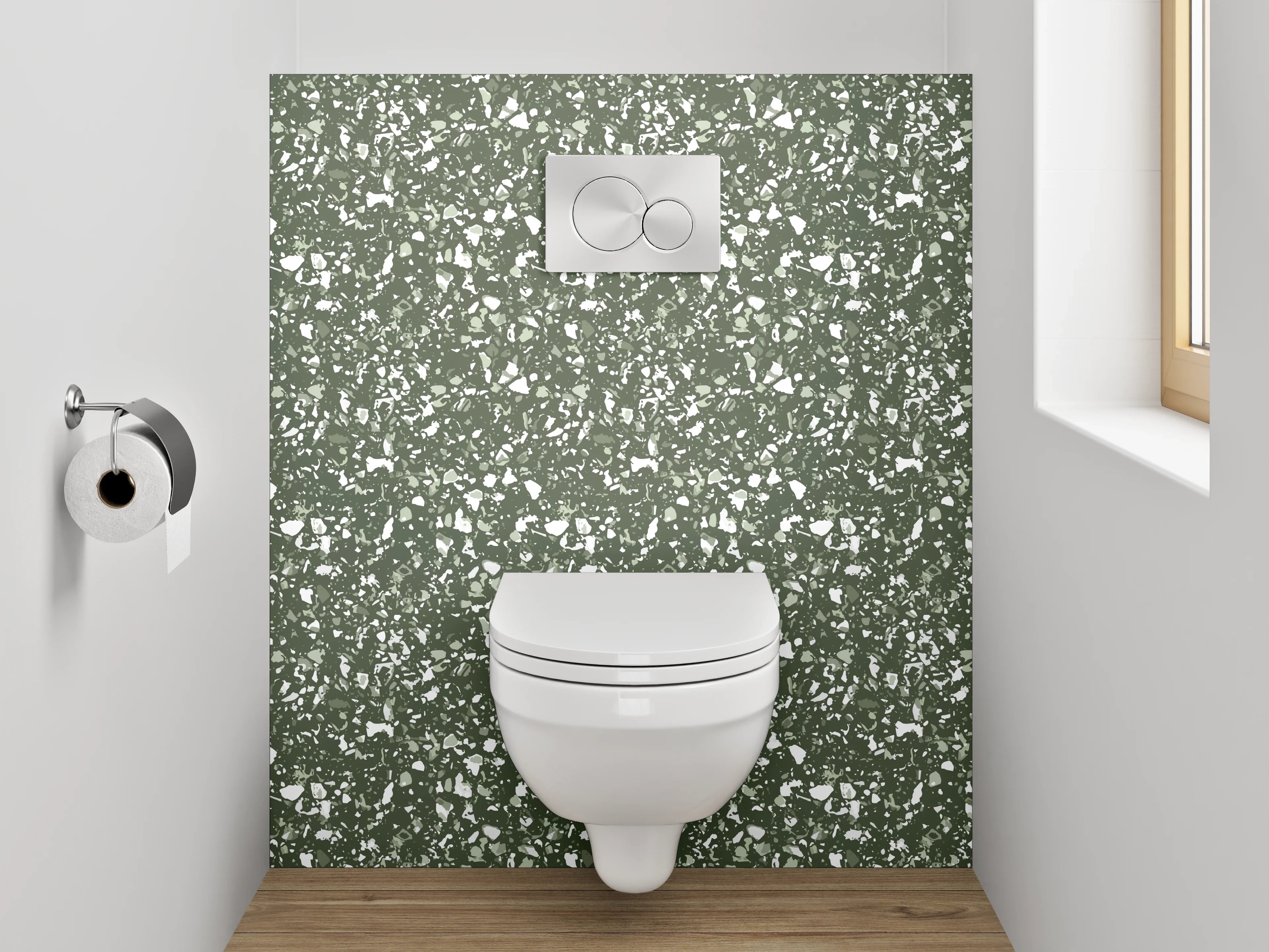 WC-Rückwand - Zart gemustertes Grün: Steinoptik Tapete