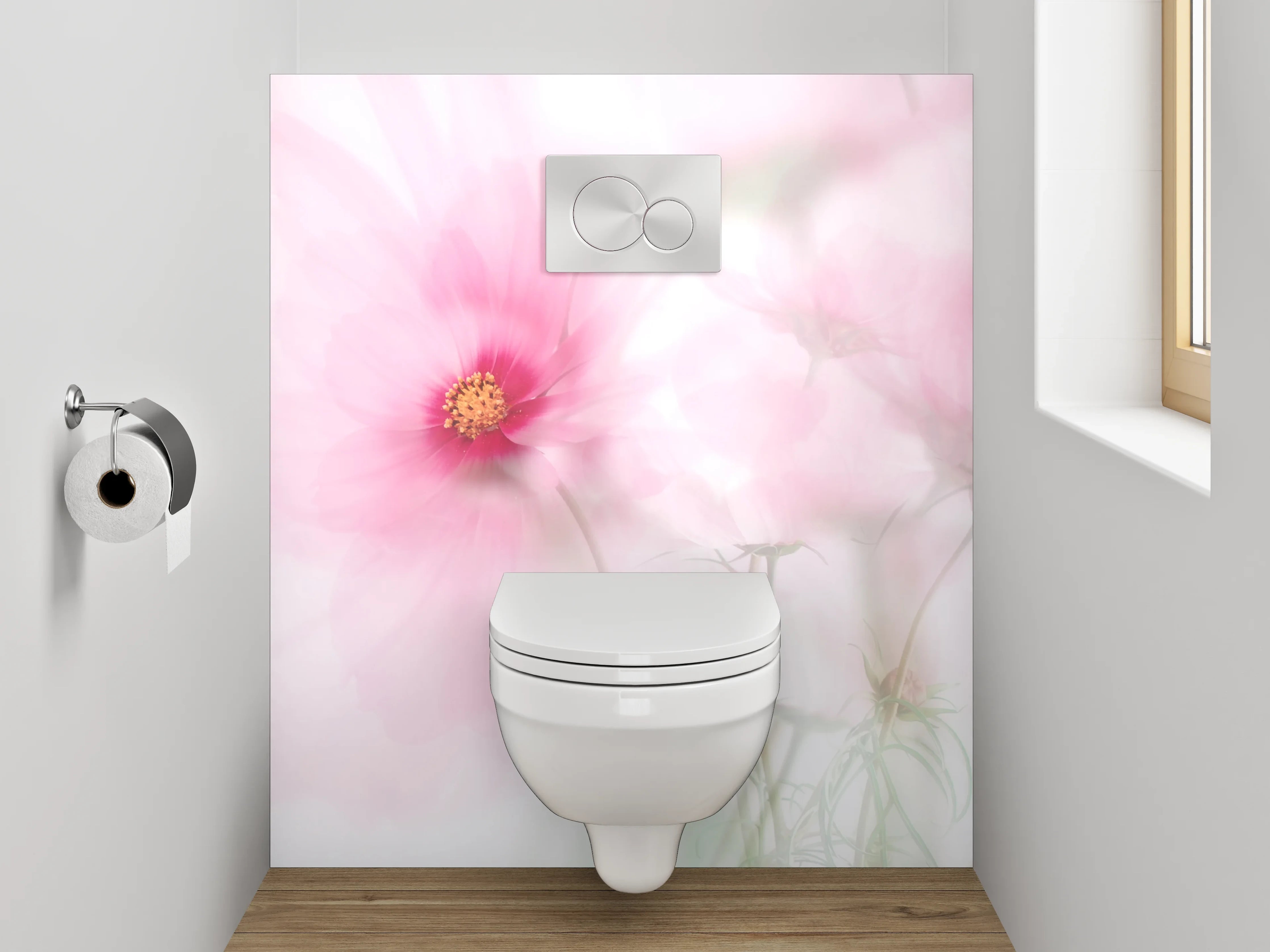 WC-Rückwand - Zarte Aquarell-Blume in Rosa und Weiß