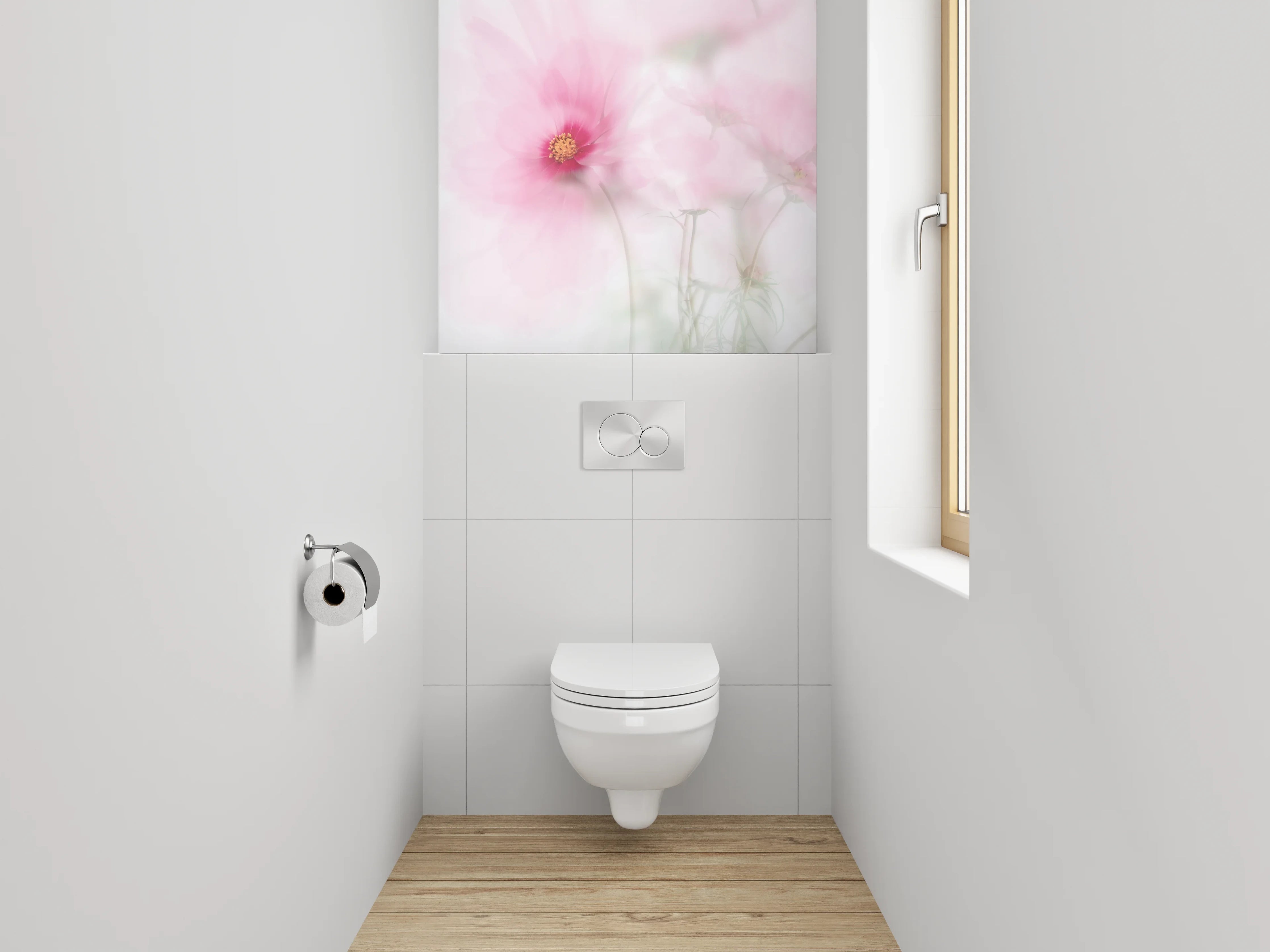 WC-Rückwand - Zarte Aquarell-Blume in Rosa und Weiß