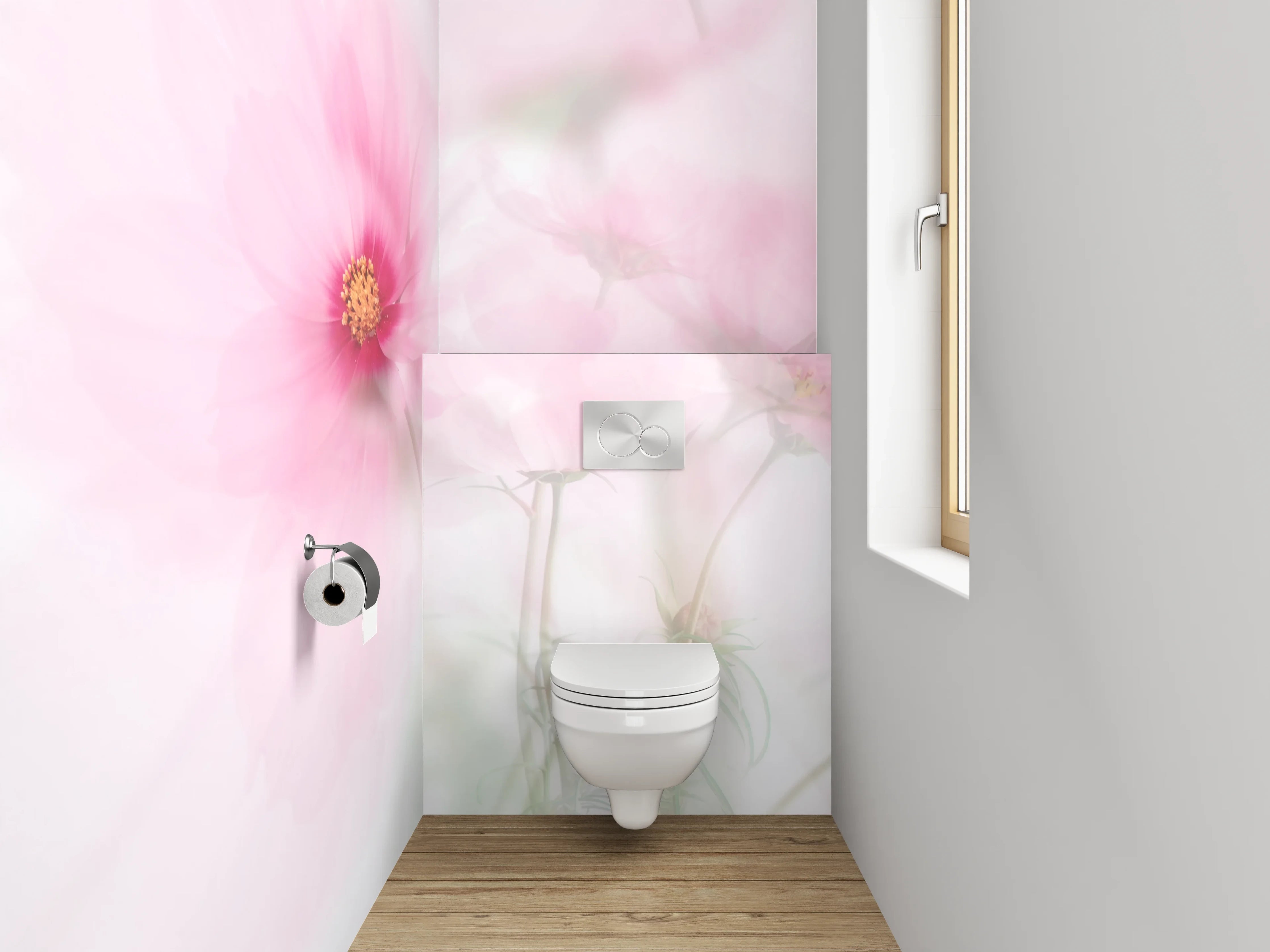 WC-Rückwand - Zarte Aquarell-Blume in Rosa und Weiß