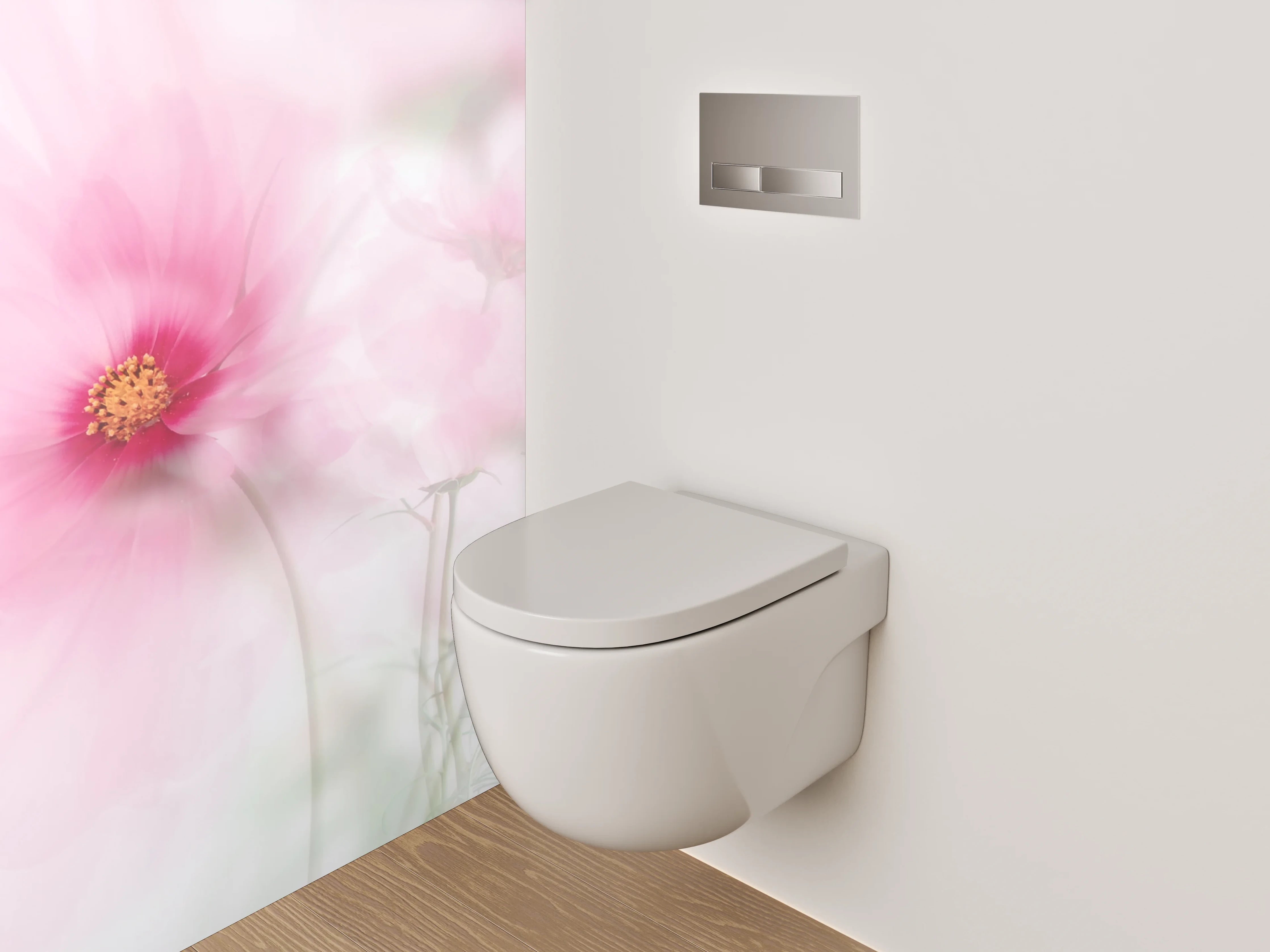 WC-Rückwand - Zarte Aquarell-Blume in Rosa und Weiß