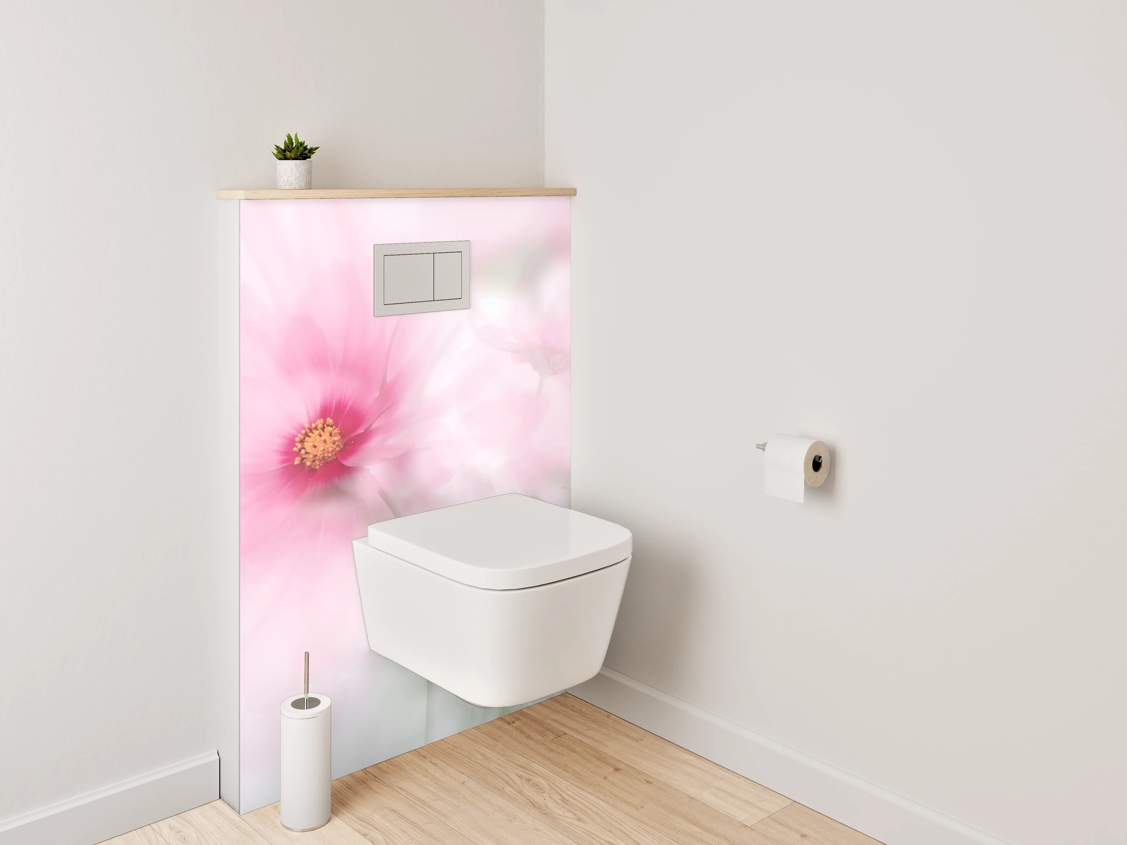 WC-Rückwand - Zarte Aquarell-Blume in Rosa und Weiß