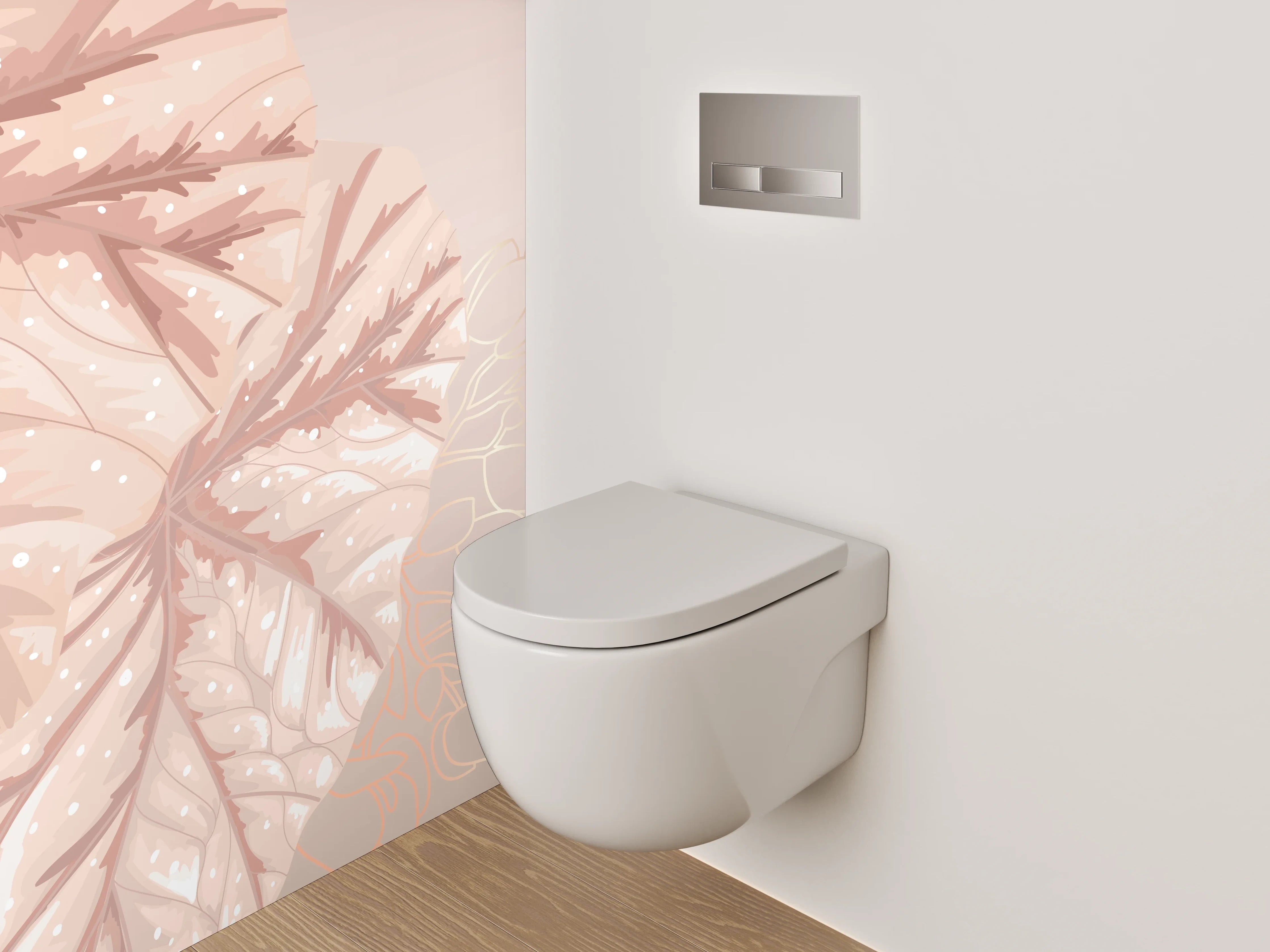 WC-Rückwand - Zarte Blätter Aquarell Rosa Beige
