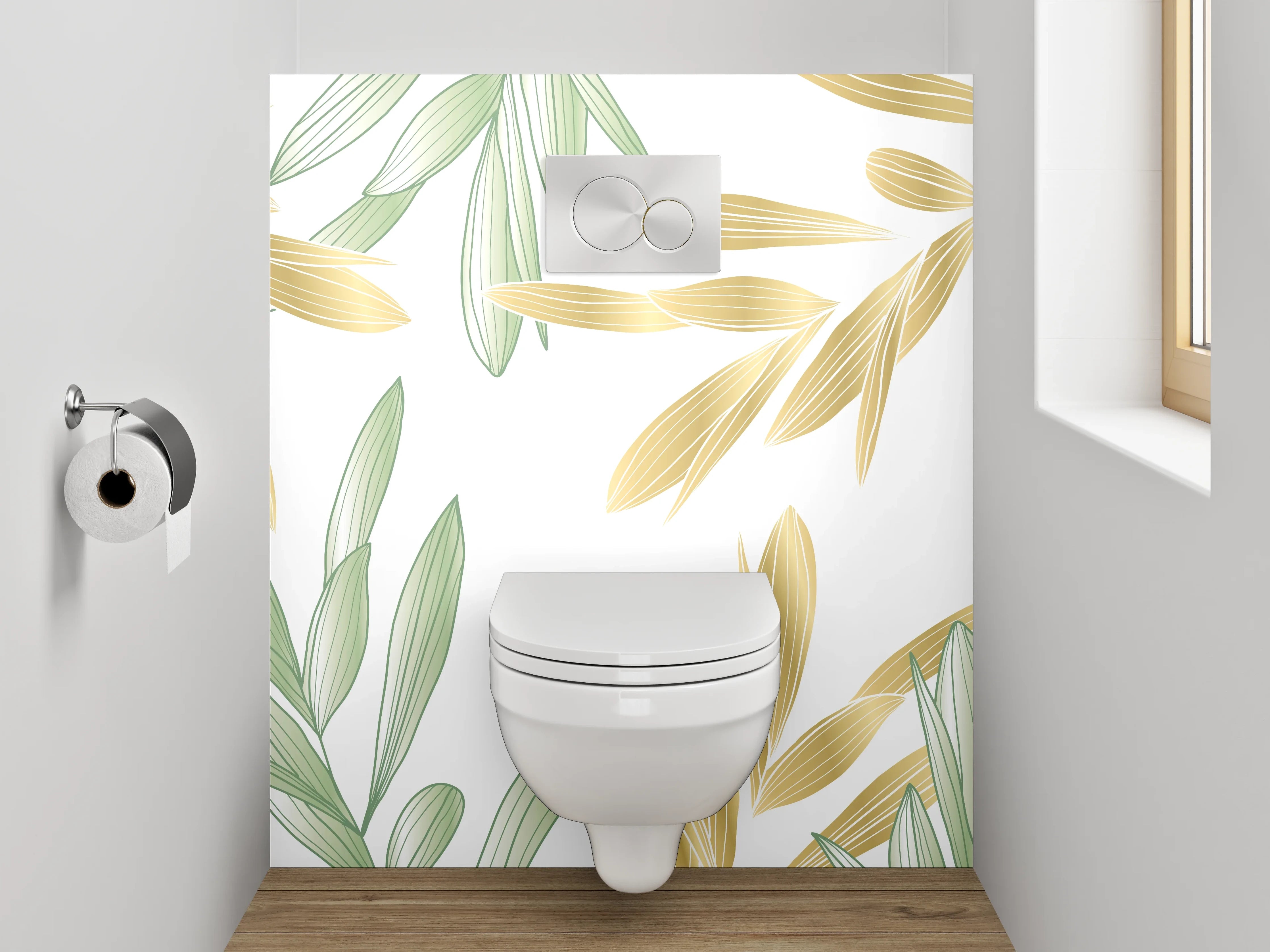 WC-Rückwand - Zarte Blätter in Pastelloptik