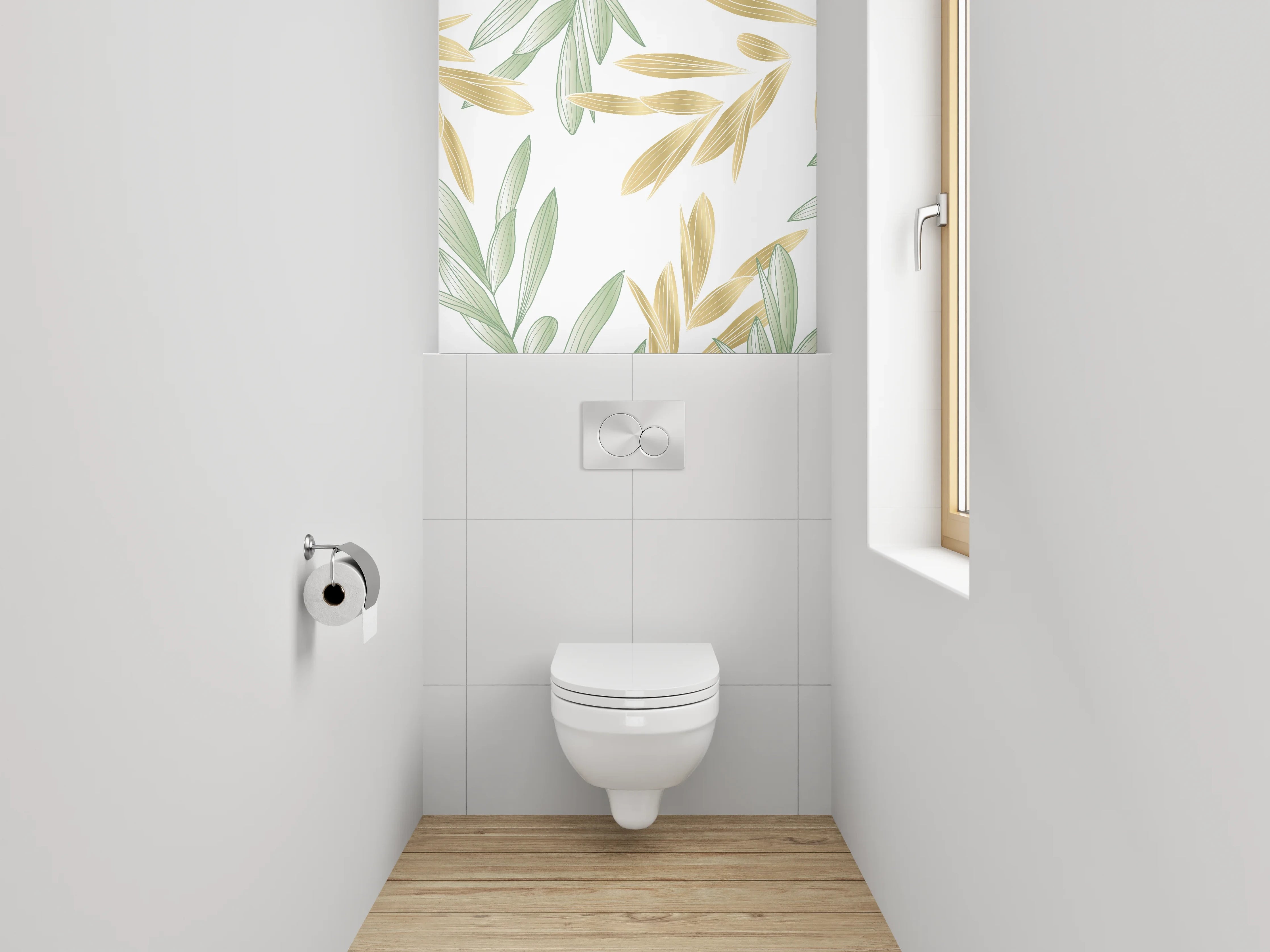 WC-Rückwand - Zarte Blätter in Pastelloptik