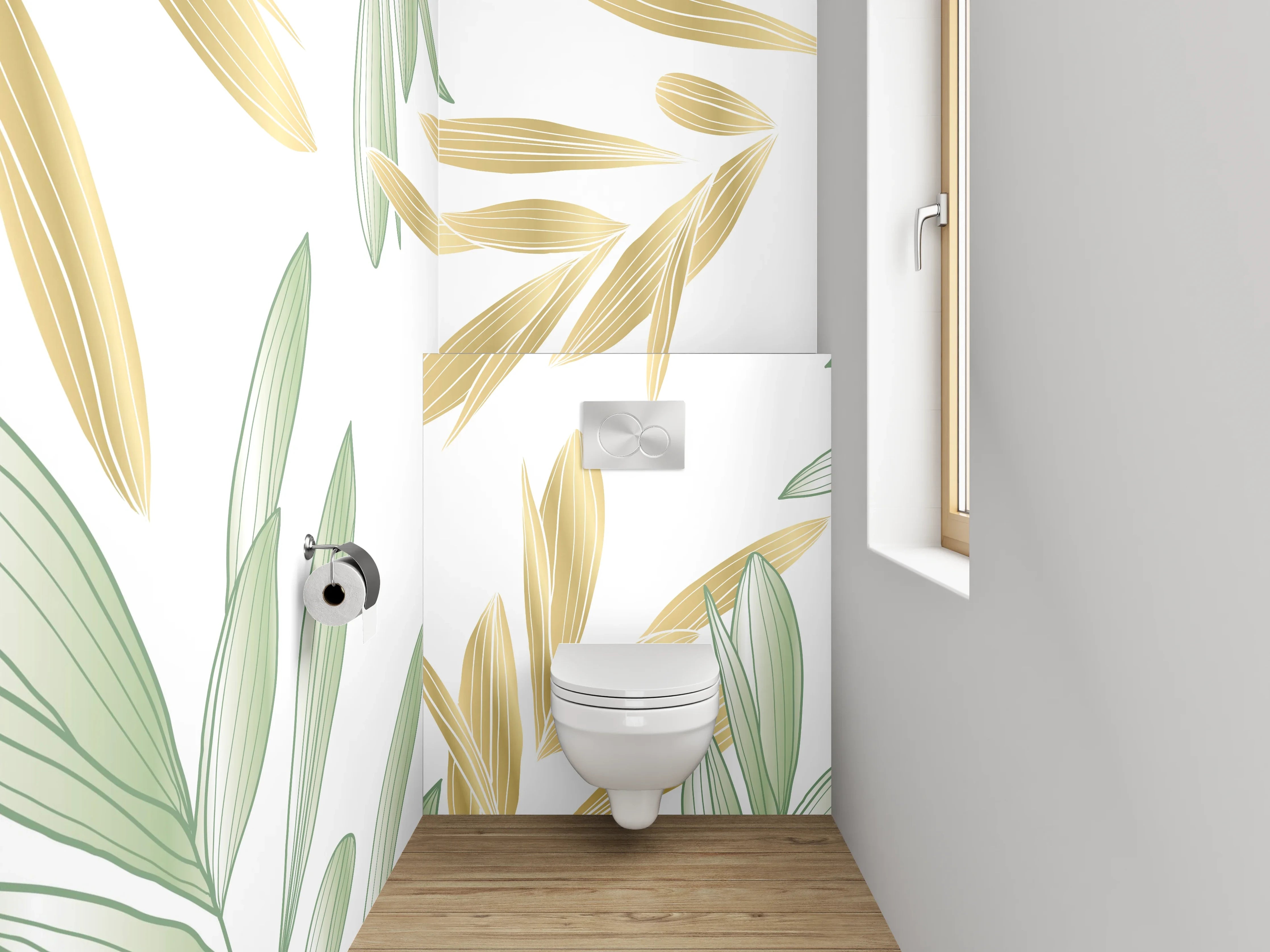 WC-Rückwand - Zarte Blätter in Pastelloptik