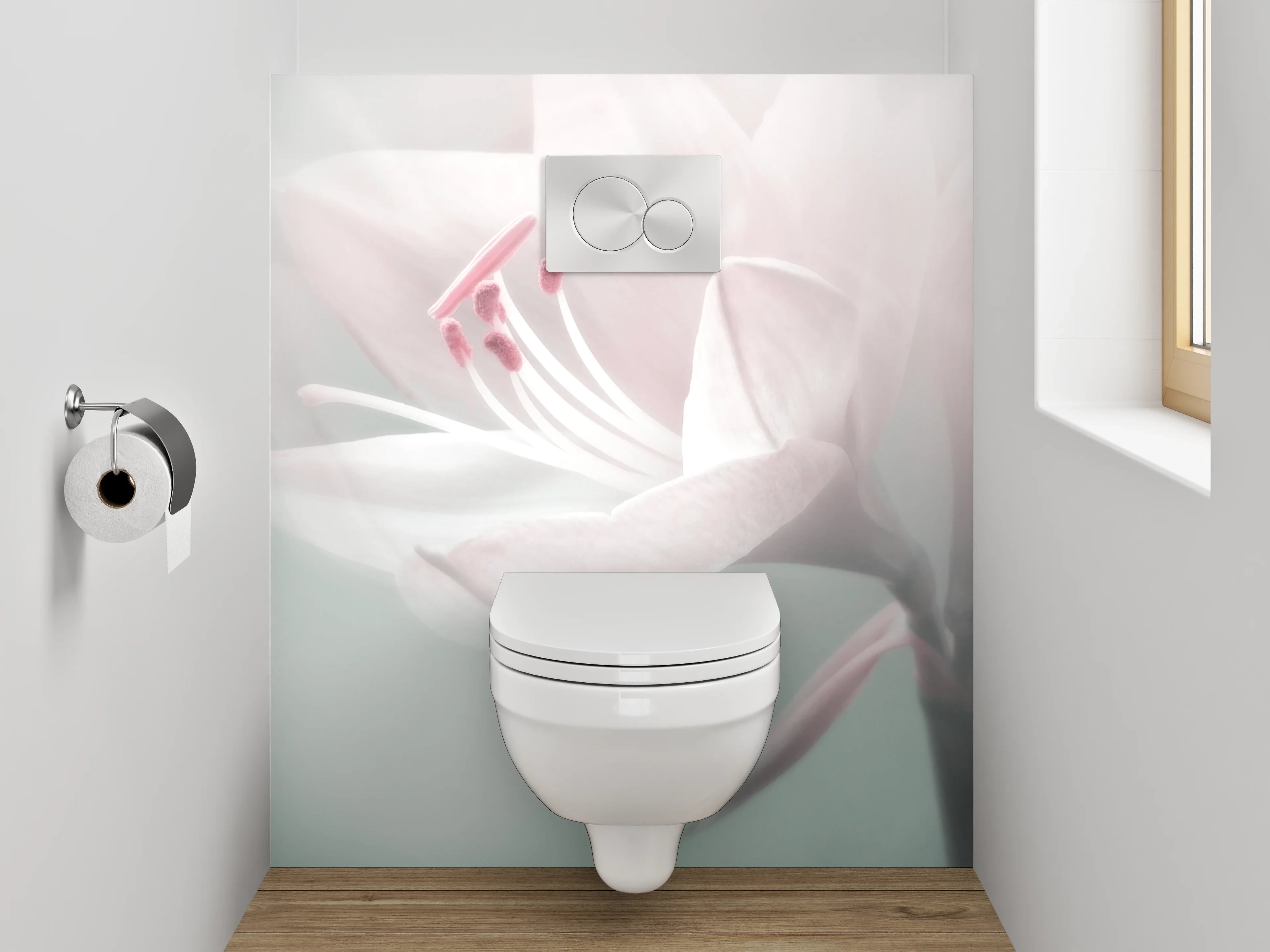 WC-Rückwand - Zarte Blüte in Pastellweiß